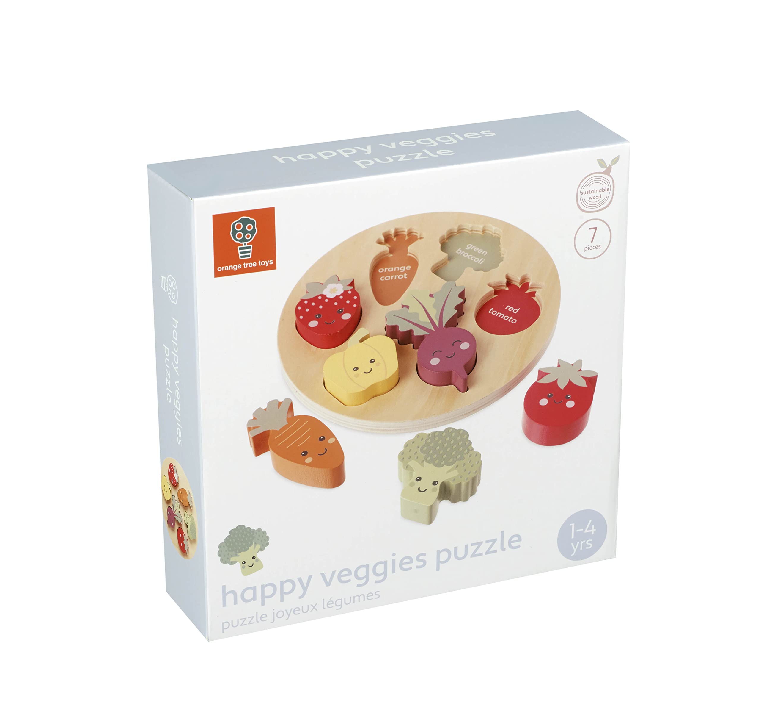 Happy Veggies Wooden Puzzle Board - Educational Shape Sorting Toy for Toddlers 18M+ 5