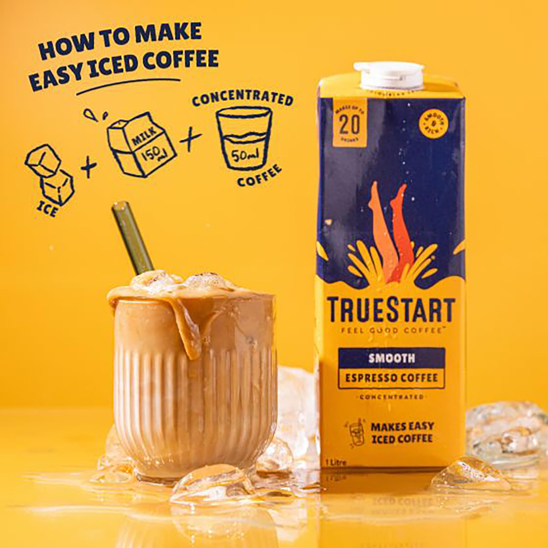 TRUESTART Espresso Coffee Concentrate - Smooth & Rich Premium 100% Arabica | 1L Carton