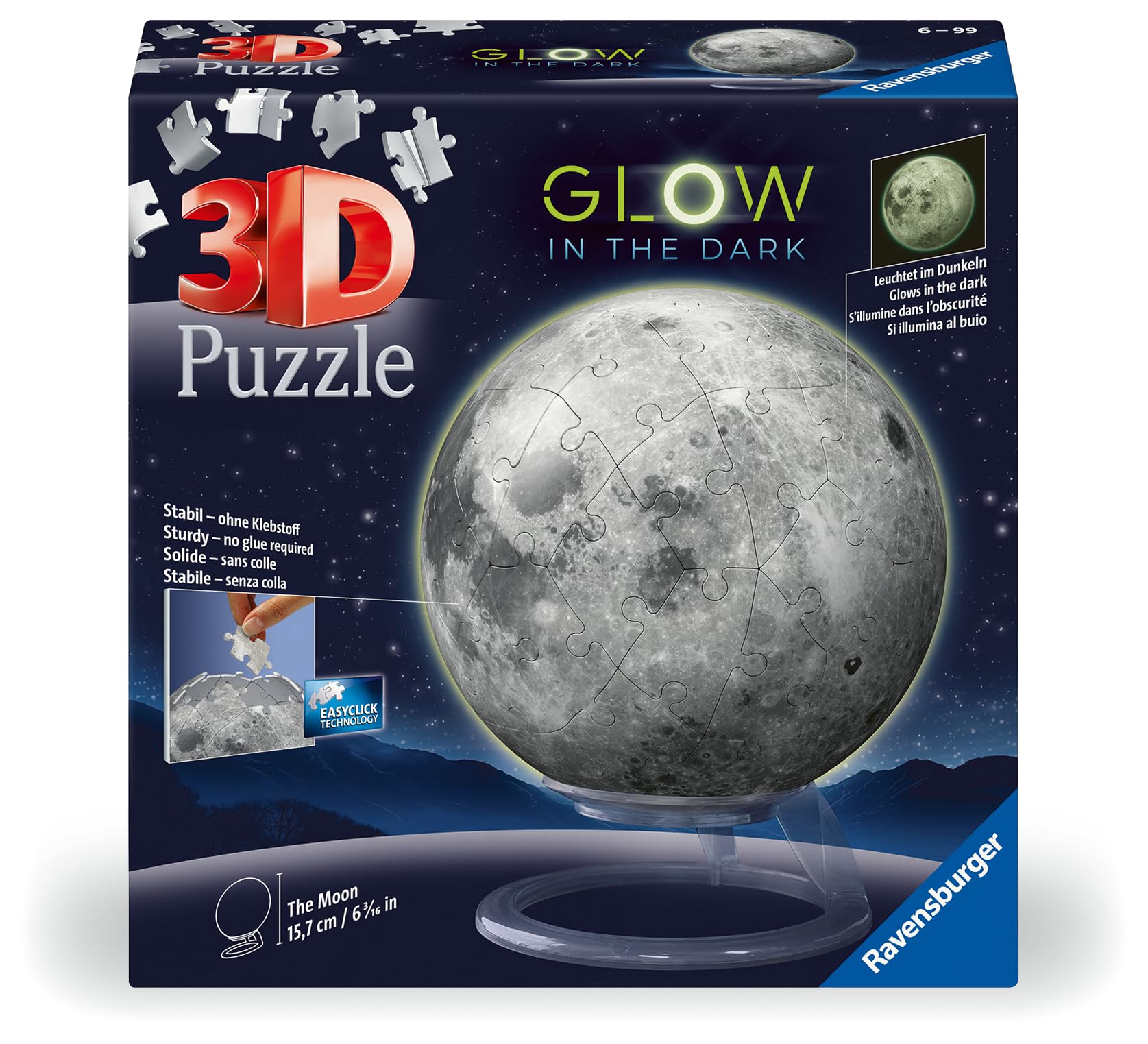 Ravensburger 11586 Glow in The Dark Moon 3D Puzzle - 72 Pieces | Ages 6+ | No Glue Required 5