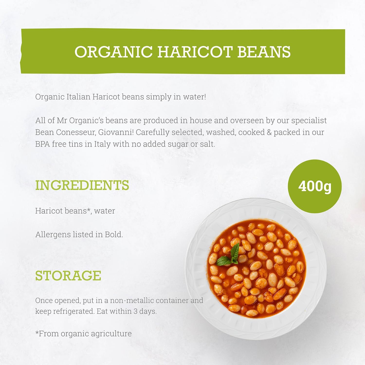 Mr Organic Haricot Beans - Vegan, BPA Free Packaging | 400g Tin