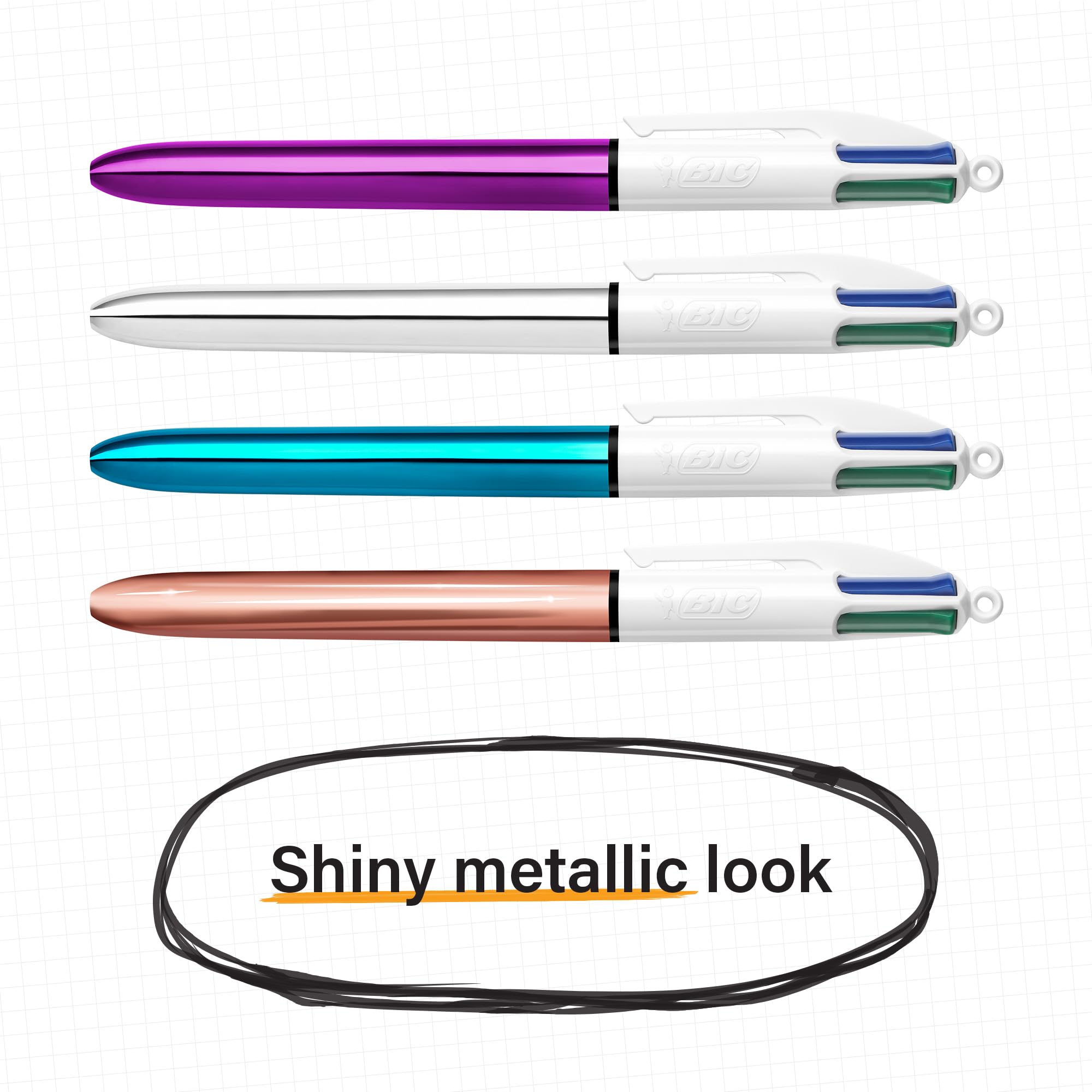 BIC 4 Colours Rose Gold Pen - Pack of 5 Multi-Colour Ballpoint Pens | 1.0mm Tip | Retractable 6