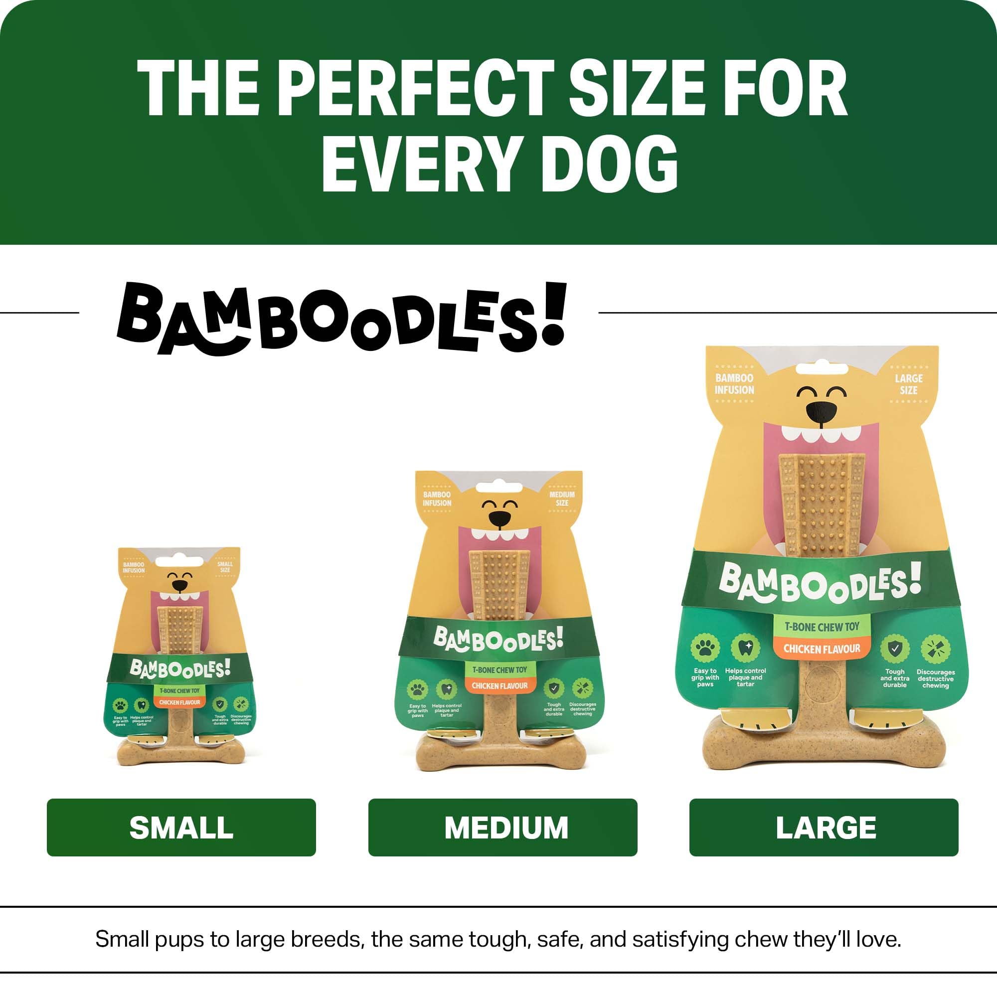 Bamboodles T-Bone Dog Chew Toy - Small Size | Chicken Flavour | Durable Chew 4