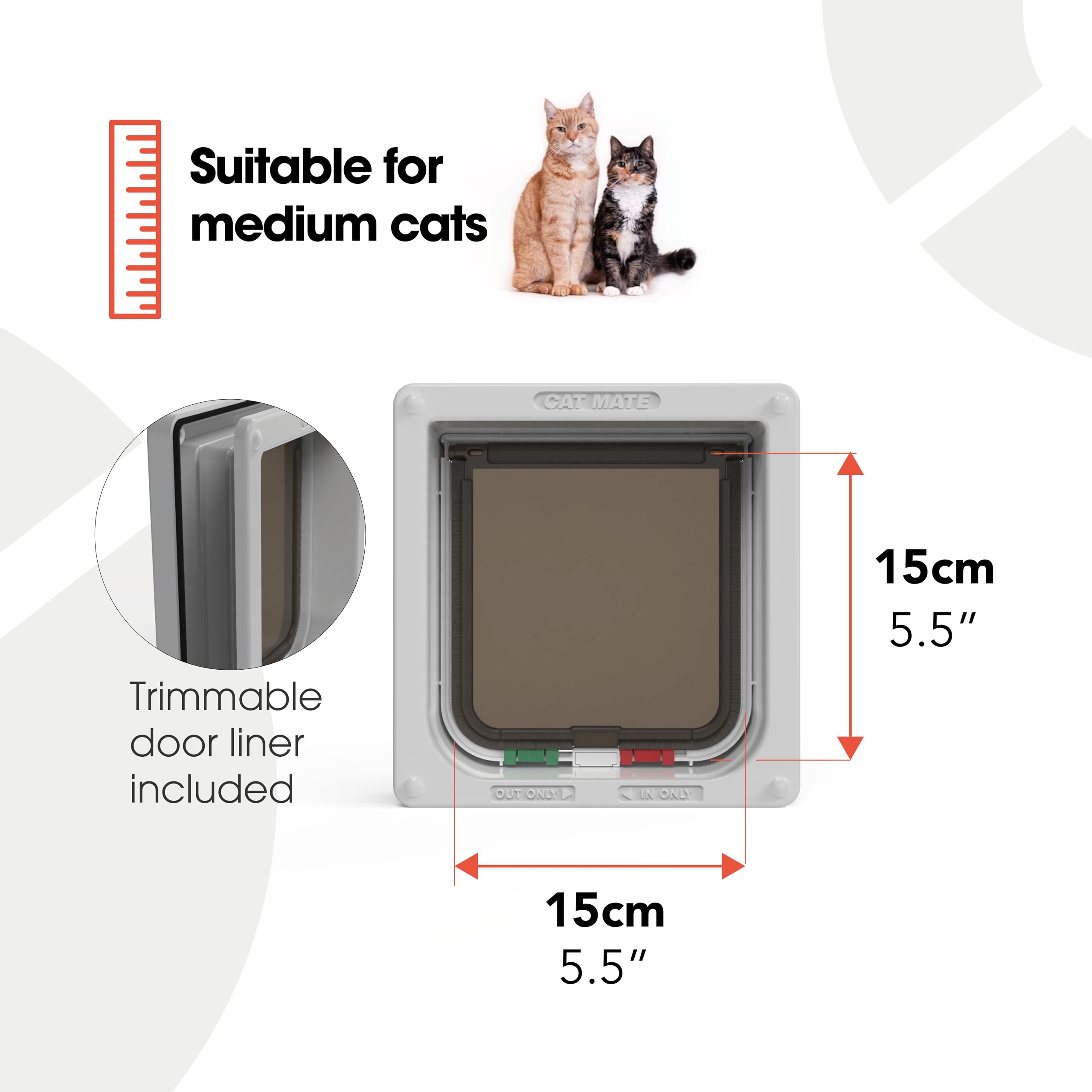 Cat Mate 4 Way Locking Cat Flap with Door Liner to 50mm (2”), White (235W) 4