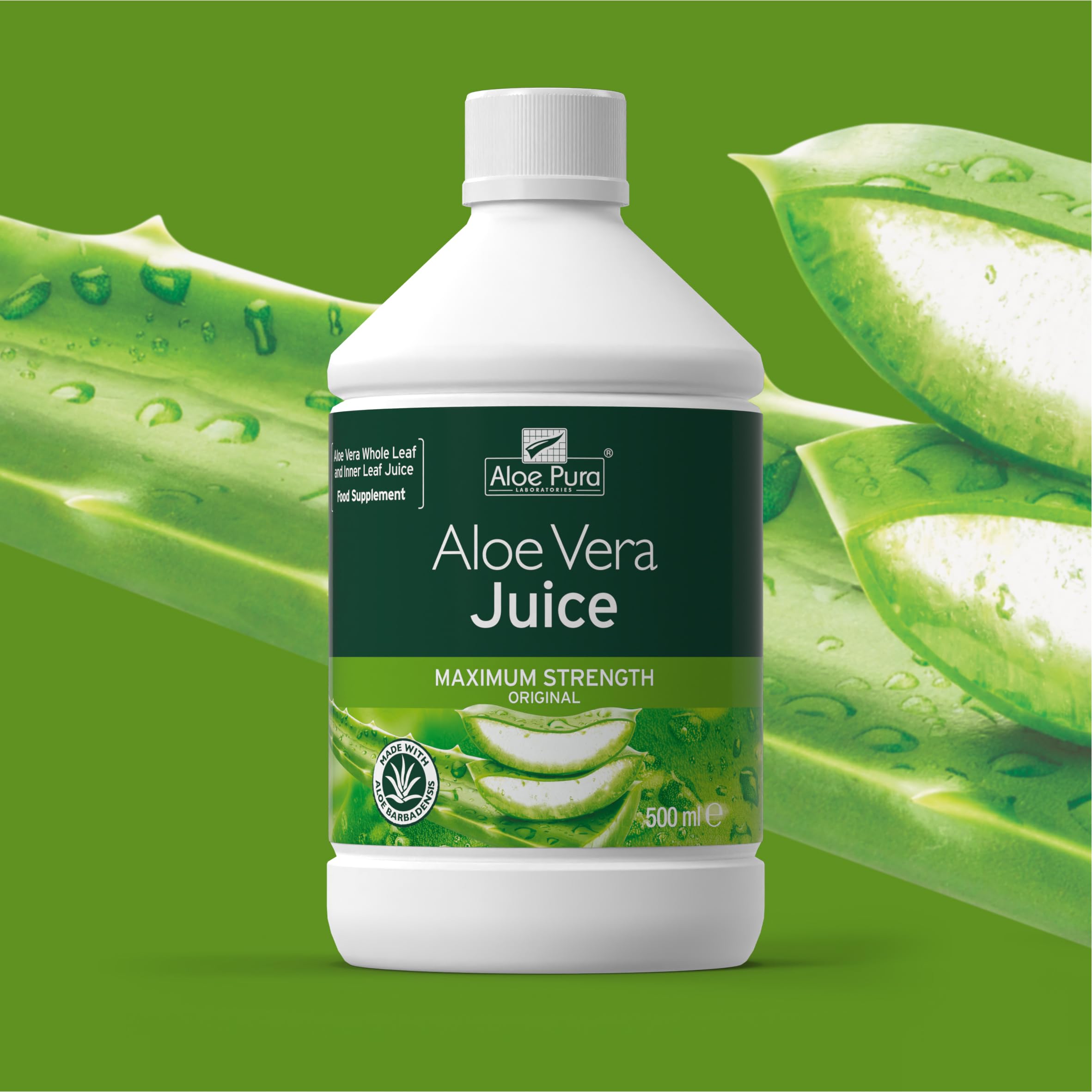 Aloe Pura Maximum Strength Aloe Vera Juice - Natural, Vegan, 500 ml Liquid