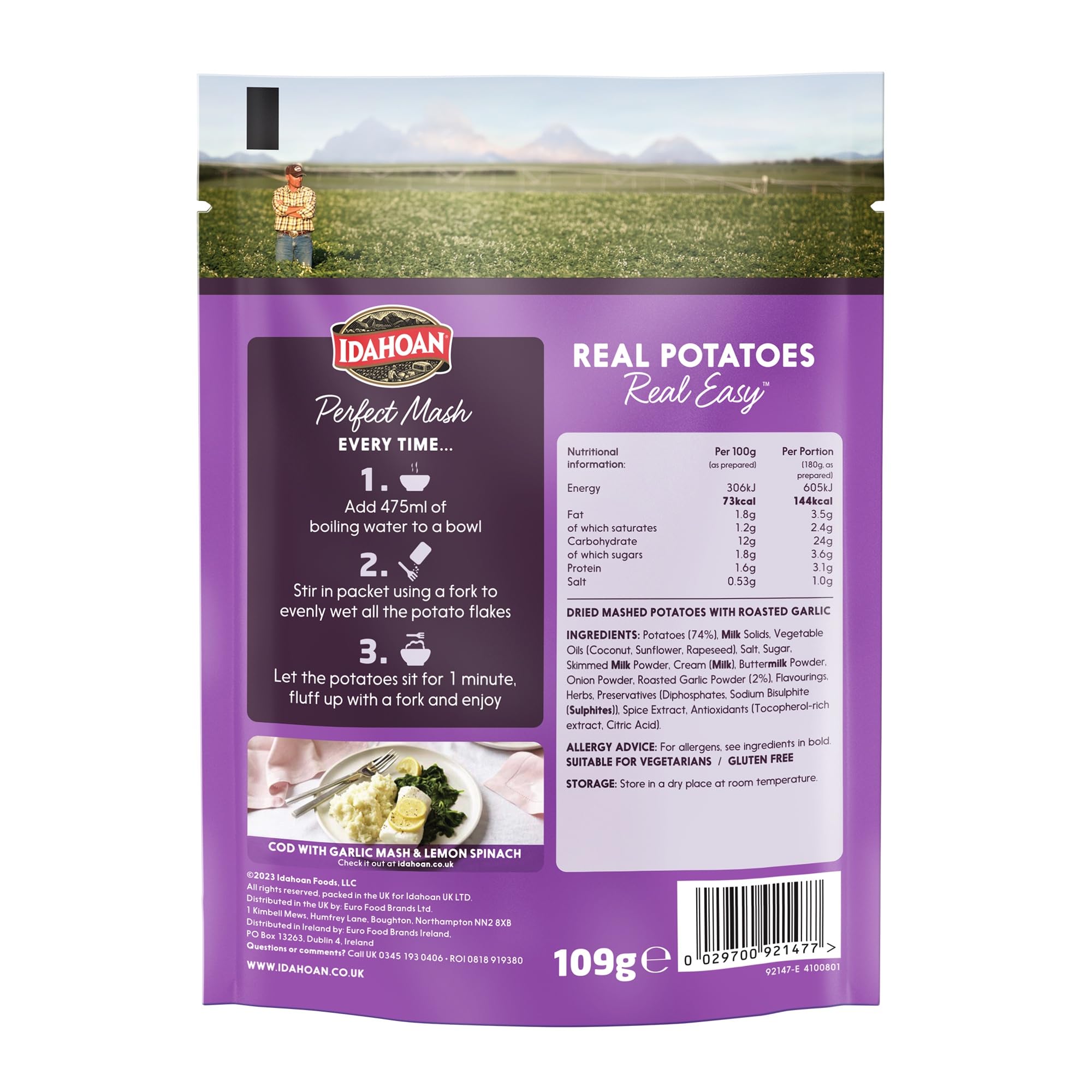 Idahoan Roasted Garlic Mash Potato - Gluten Free Vegetarian | Pack of 12 | 1308g
