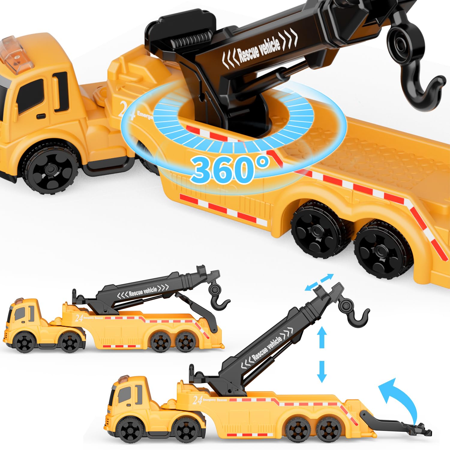 GizmoVine Tow Truck Toy with 360° Crane Arm | Friction Powered | ABS Material