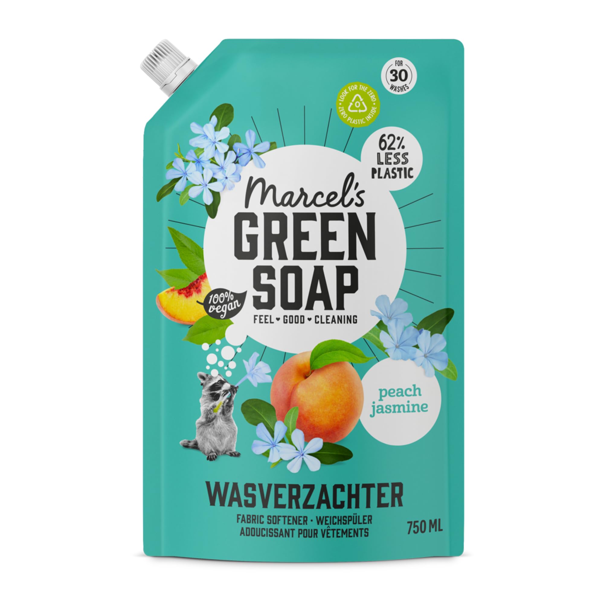 Marcel's Green Soap Fabric Softener Refill - Peach & Jasmine Scent | 750 ml | Vegan Formula