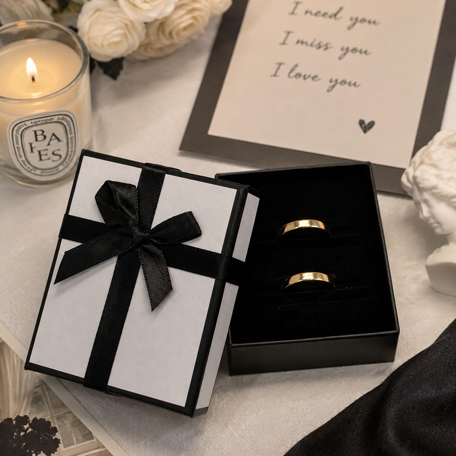 Admygo Premium Black & White Jewelry Gift Box Set with Matching Bag | 7x9x3cm Box 7