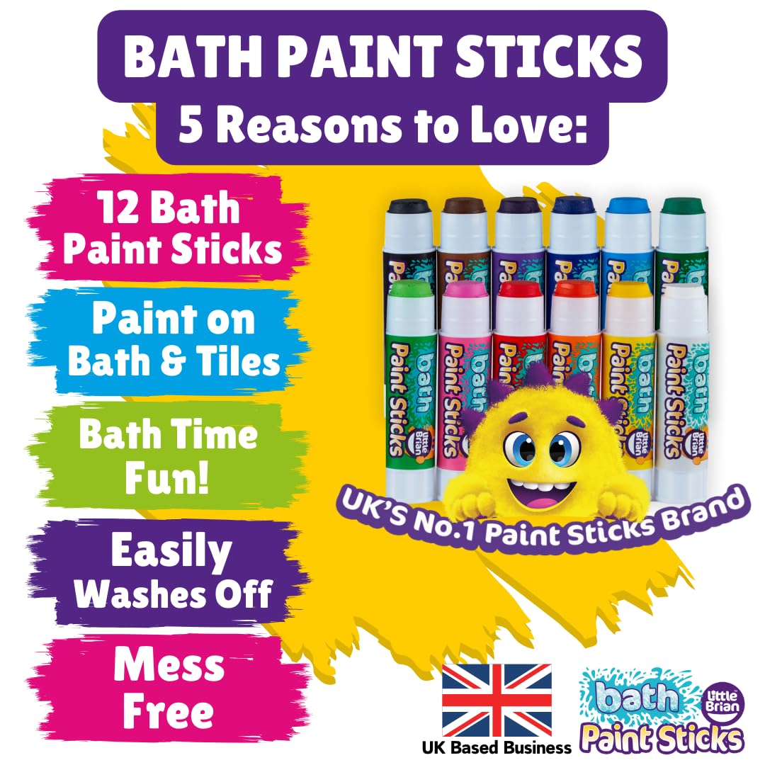Little Brian Bath Paint Sticks - Mess-Free, Quick-Drying Art for Kids | 12 Pack Assorted Colours 2