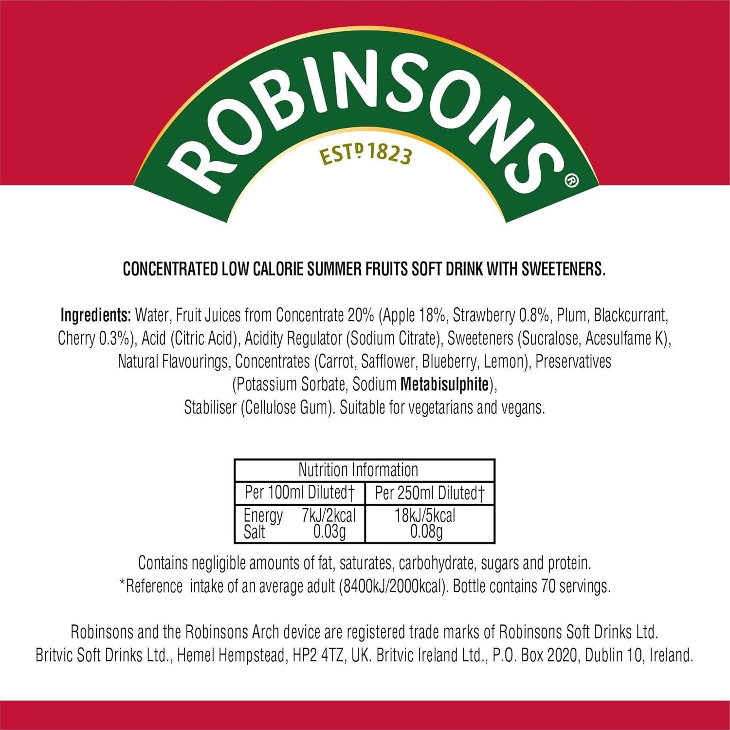 Robinsons Summer Fruits Kürbis ohne Zuckerzusatz 1,75 l 5