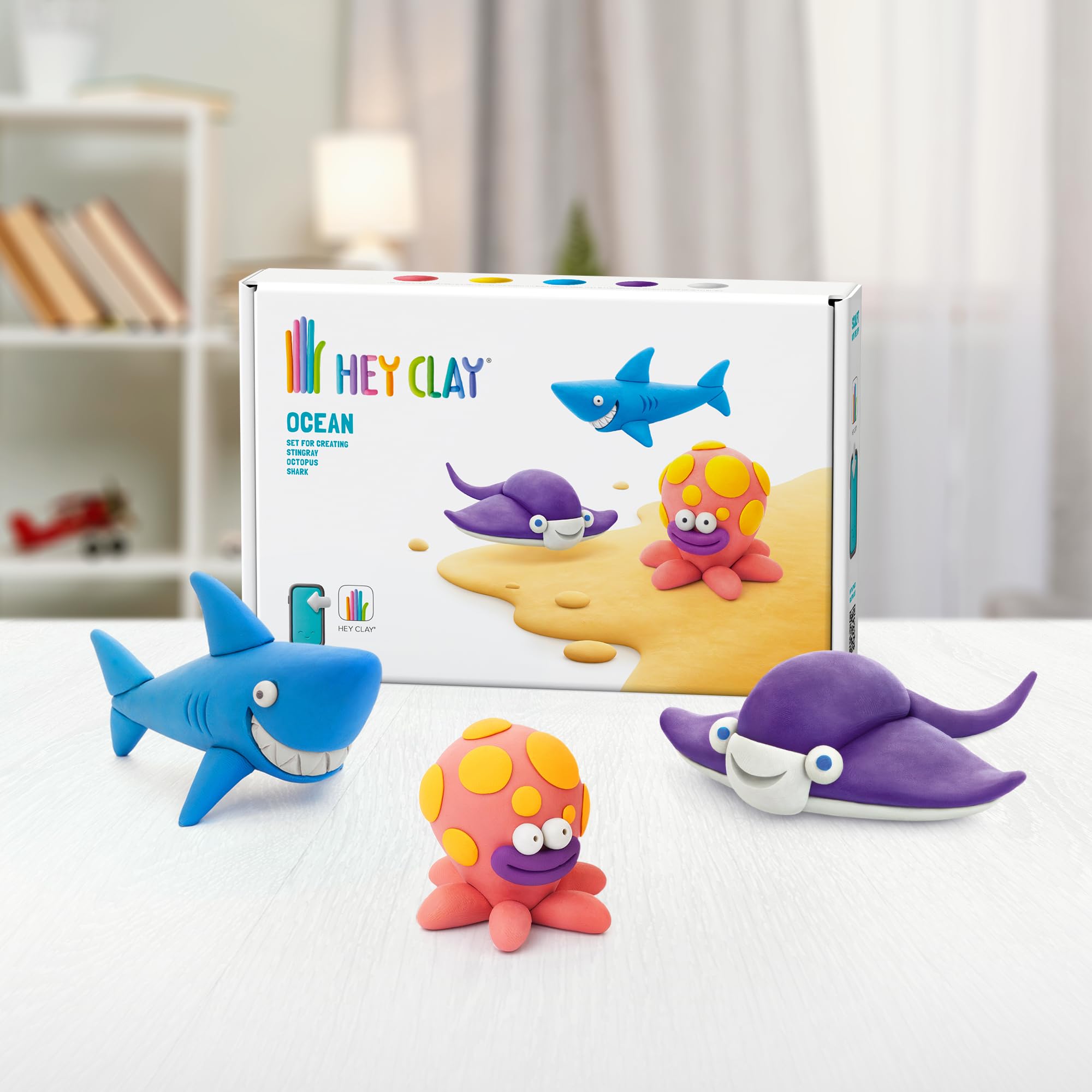 HEY CLAY Ocean Set: Shark, Octopus, Stingray Modeling Clay Kit | Air Dry | Interactive App 9