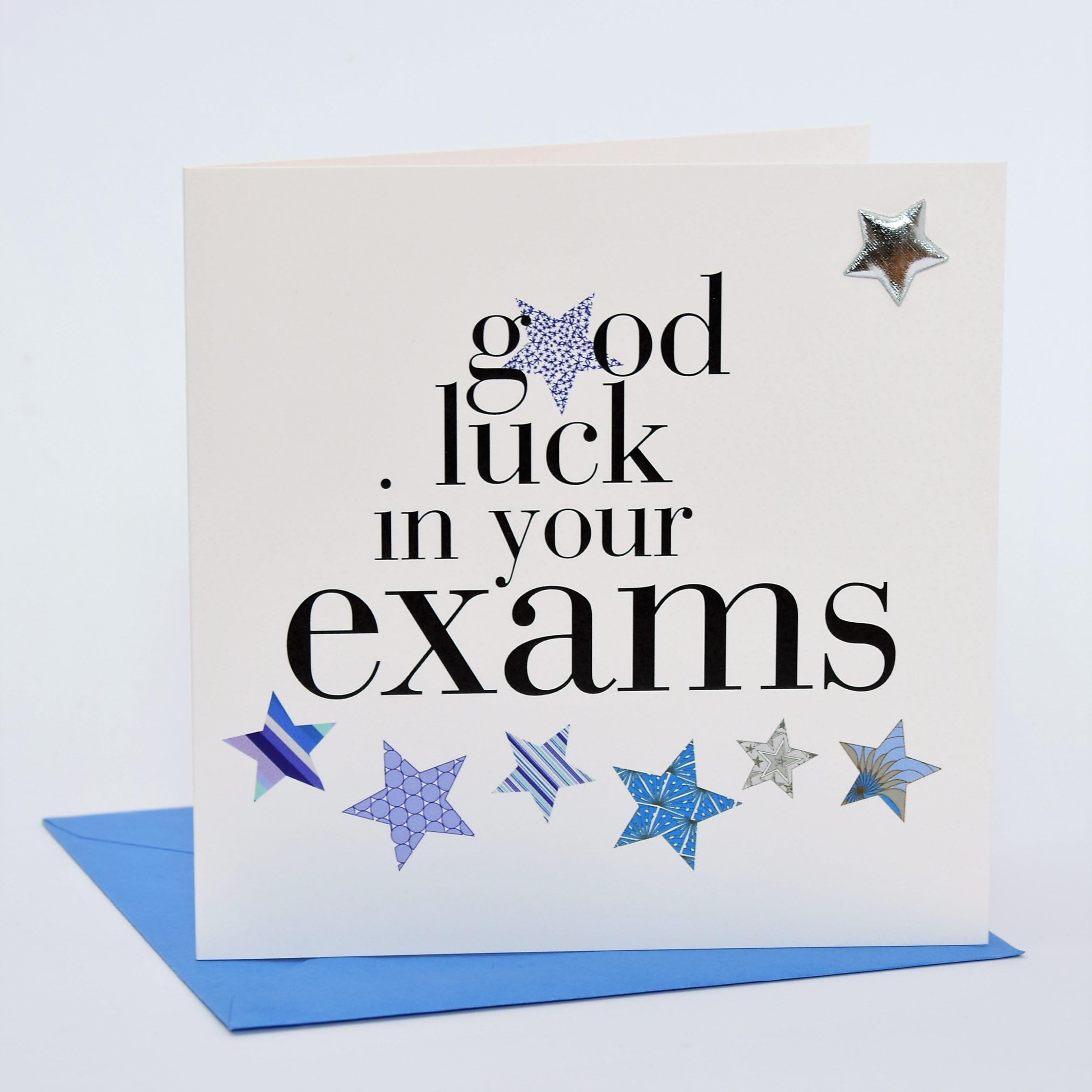 Claire Giles Greeting Cards - Good Luck in Exams Card | Padded Silver Star Embellishment | 150x150mm 3