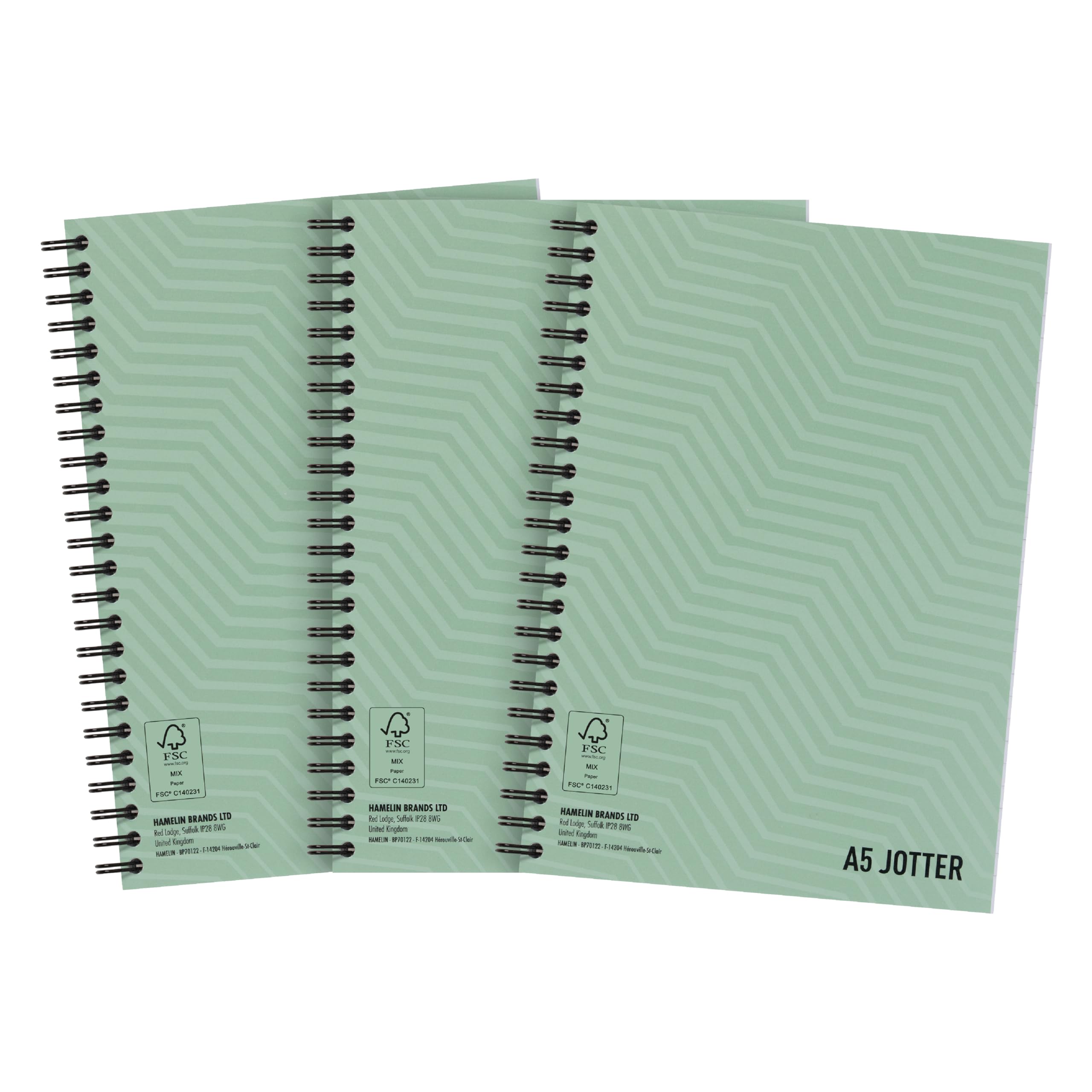 SUMMIT A5 Metallic Wirebound Notebook - 3 Pack, Ruled Pages, 70gsm Paper