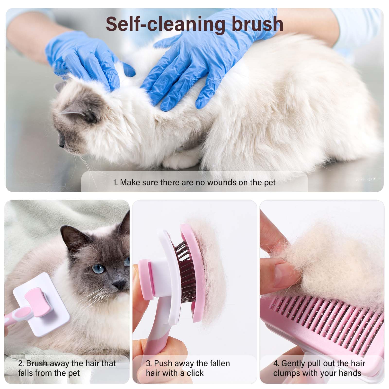 Vinabo Pet Slicker Brush - Self Cleaning Grooming Comb for Cats and Dogs | Pink 3