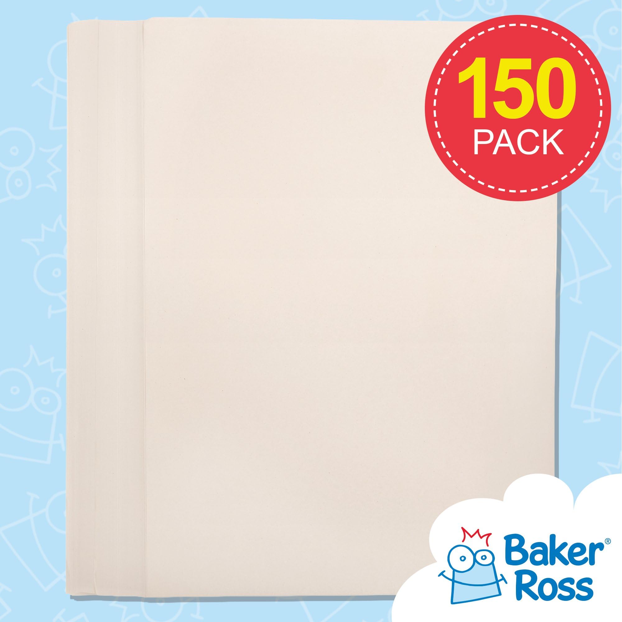 Baker Ross FX843 A3 Newsprint Paper Pack - 150 Sheets | 55gsm White Paper for Crafts and Wrapping