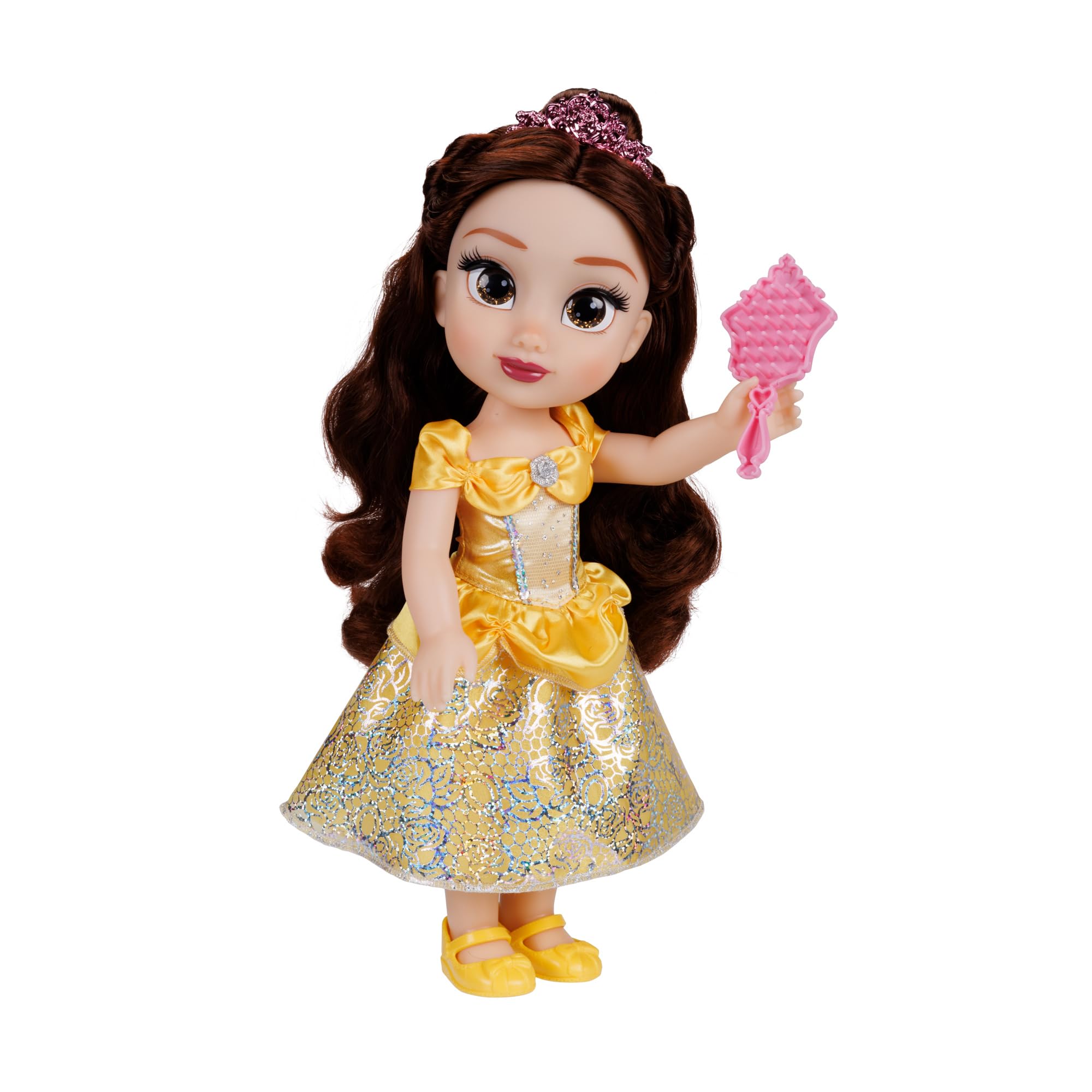 Disney Princess Belle Doll 14”/35cm with Platinum Holofoil Dress, Tiara, Shoes & Brush | Ages 3+