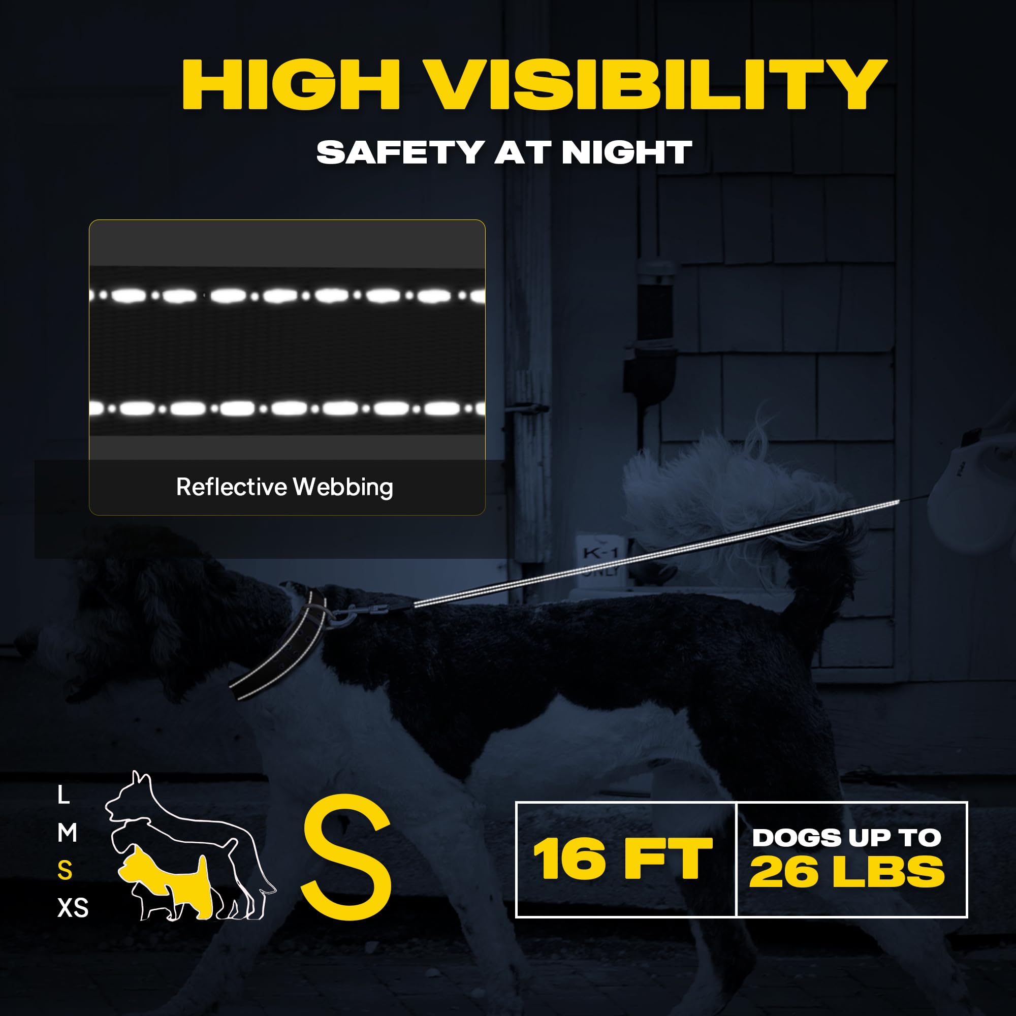 Fida Retractable Dog Lead - 5m Heavy Duty Nylon Tape | Reflective Safety | Coffee Color | Size S 6