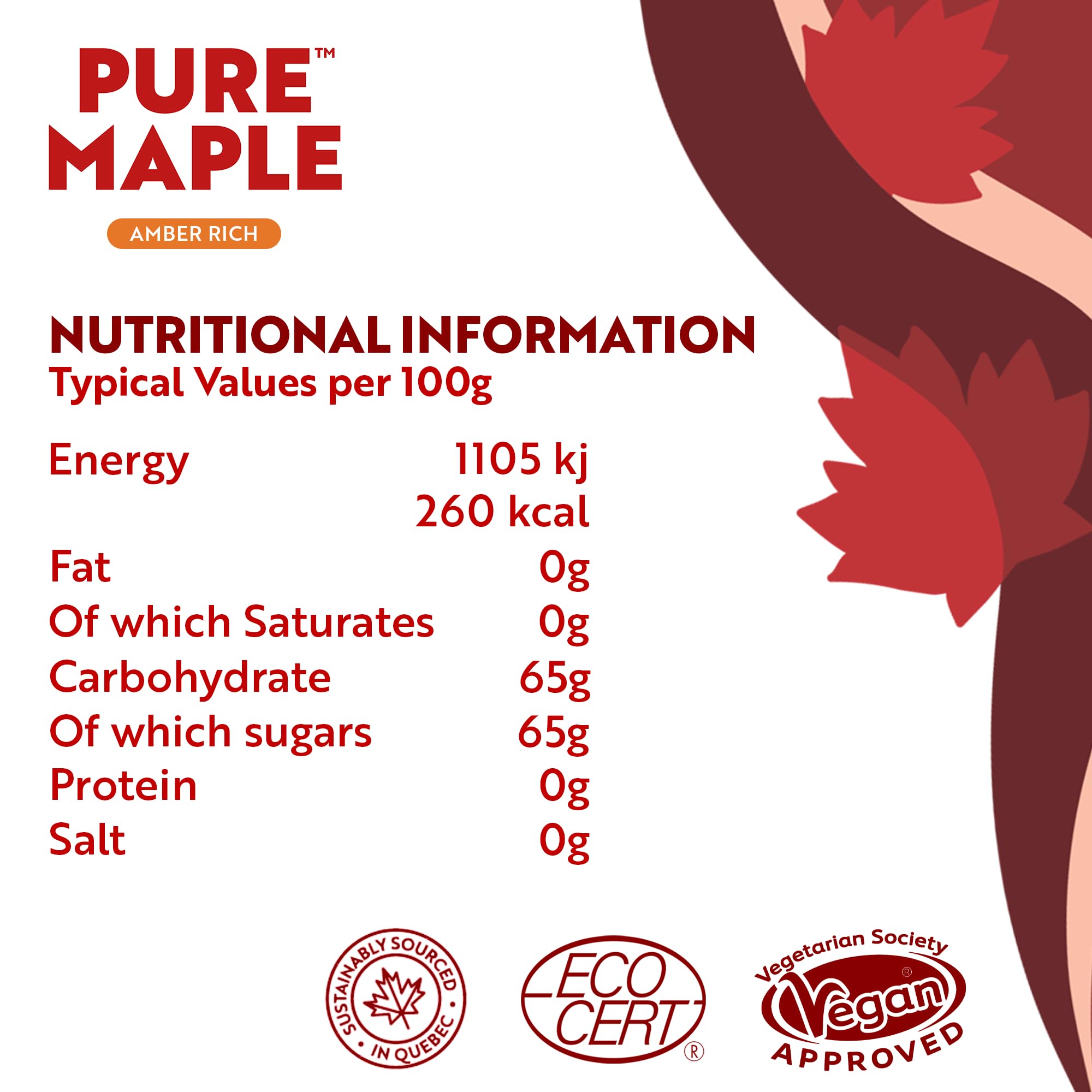 Pure Maple – 100 % kanadischer Ahornsirup, Klasse A, organisch, bernsteinfarbener, reichhaltiger Geschmack