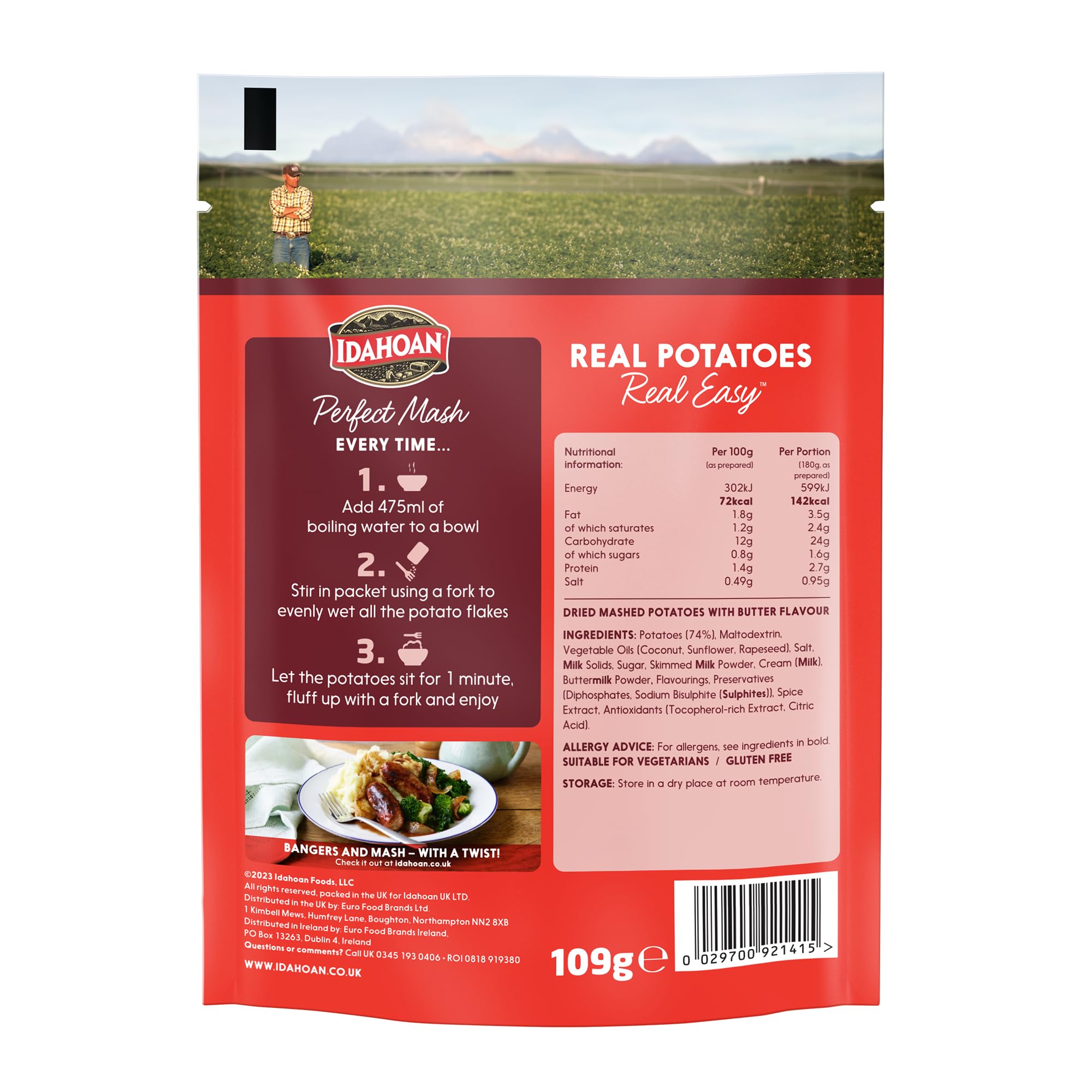 Idahoan Buttery Instant Mashed Potatoes - 12 x 109g Packs | Gluten Free, Vegetarian