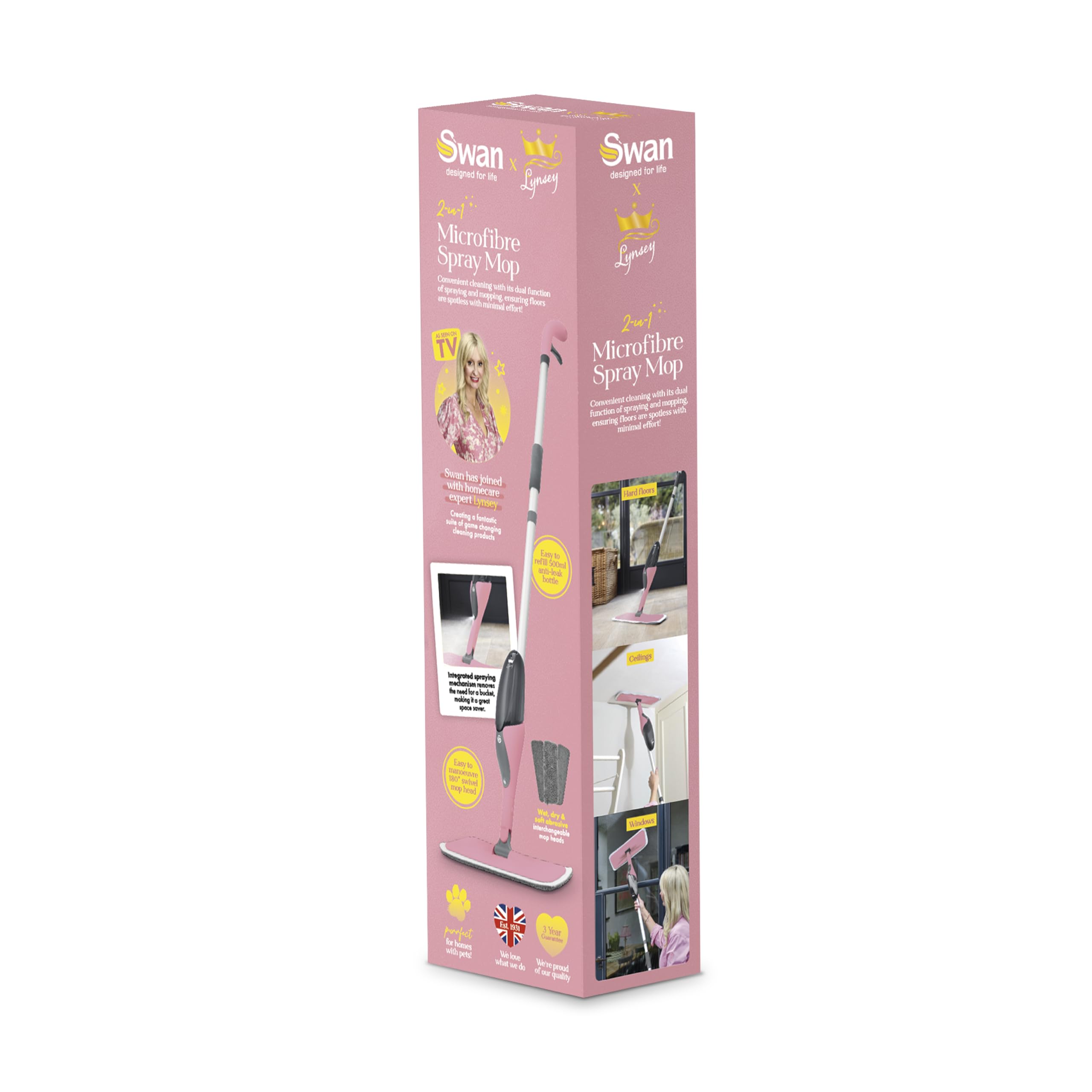Swan Lynsey Queen of Clean Spray Mop - 2-in-1 Wet Mopping & Dry Dusting | Pink 9