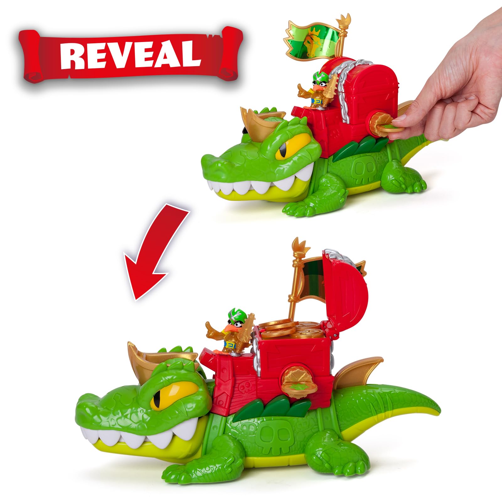 PIRATIX ADVENTURE WORLD King Croc Articulated Crocodile Figure | Includes Captain Jawcrush & Treasure 4