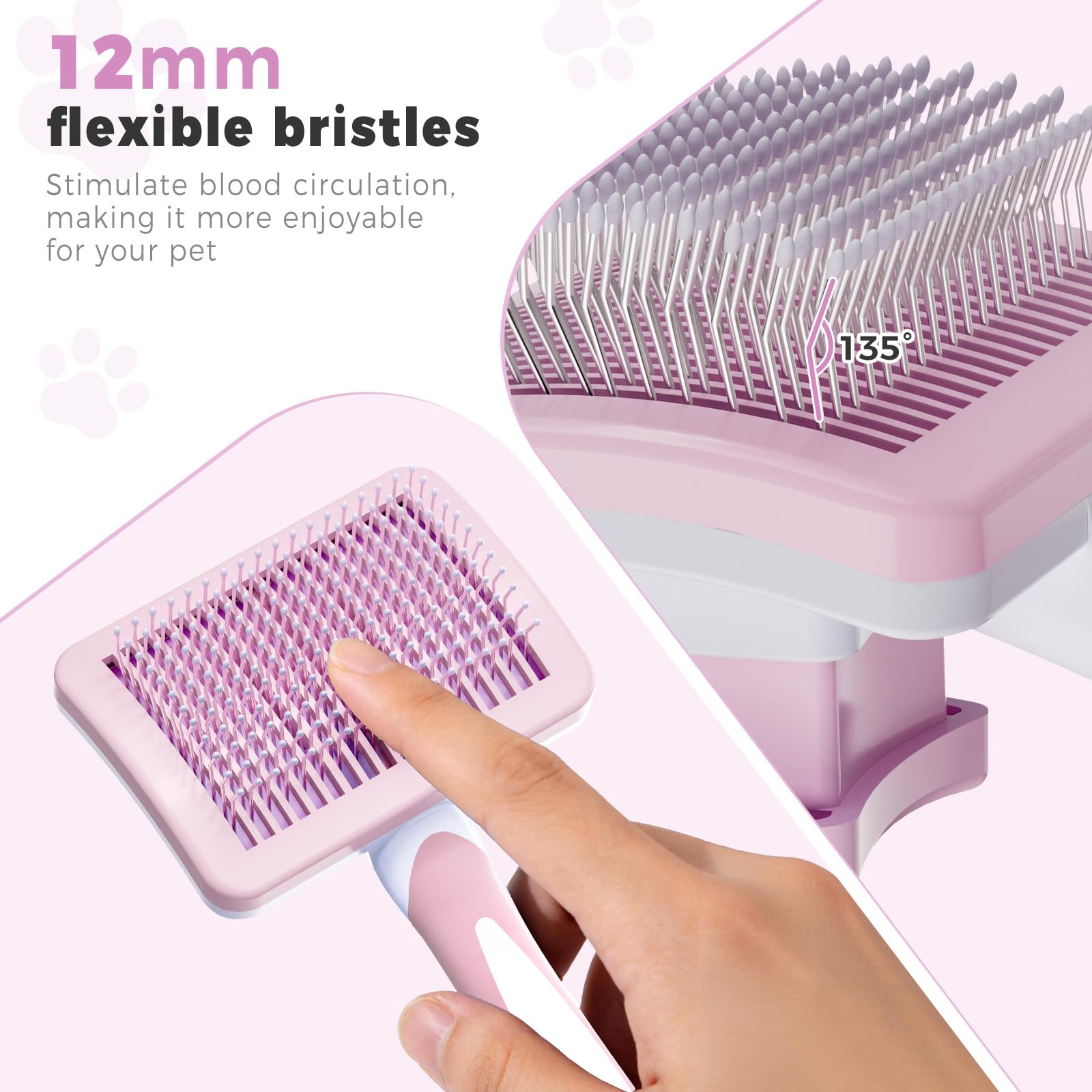 Diboniur Pet Brush - Self-Cleaning | Pink | Reduces Shedding for Long & Short Hair 5