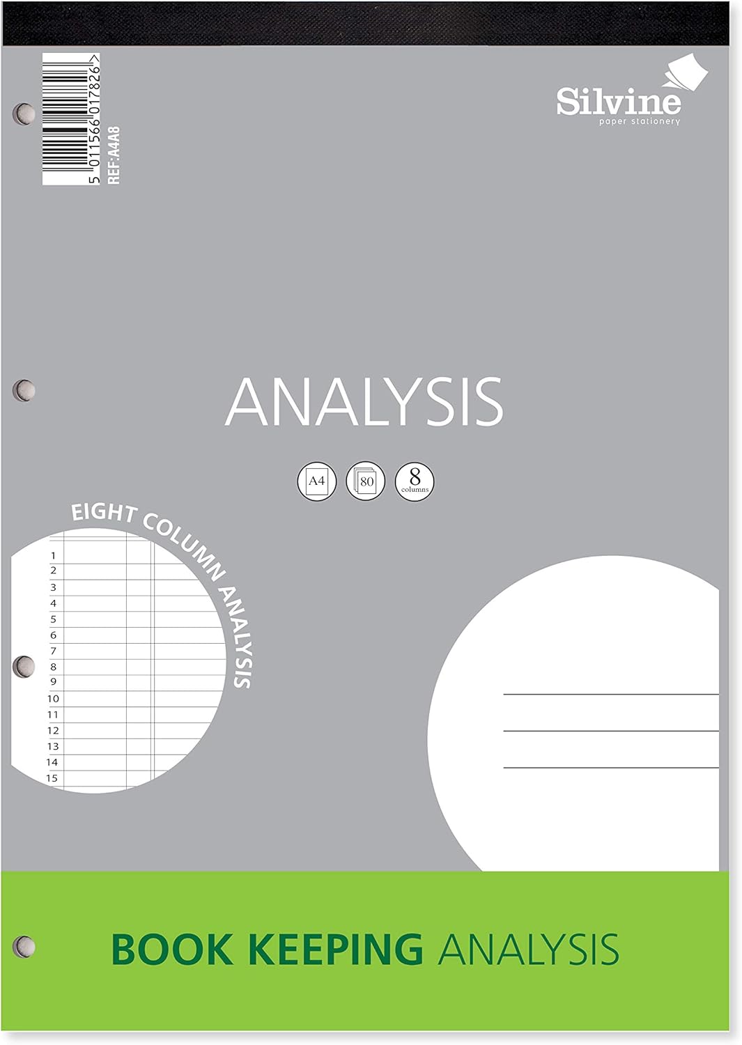 Silvine A4 Book Keeping Analysis Pad, 80 Pages Printed 'Analysis' 8 Columns - Re