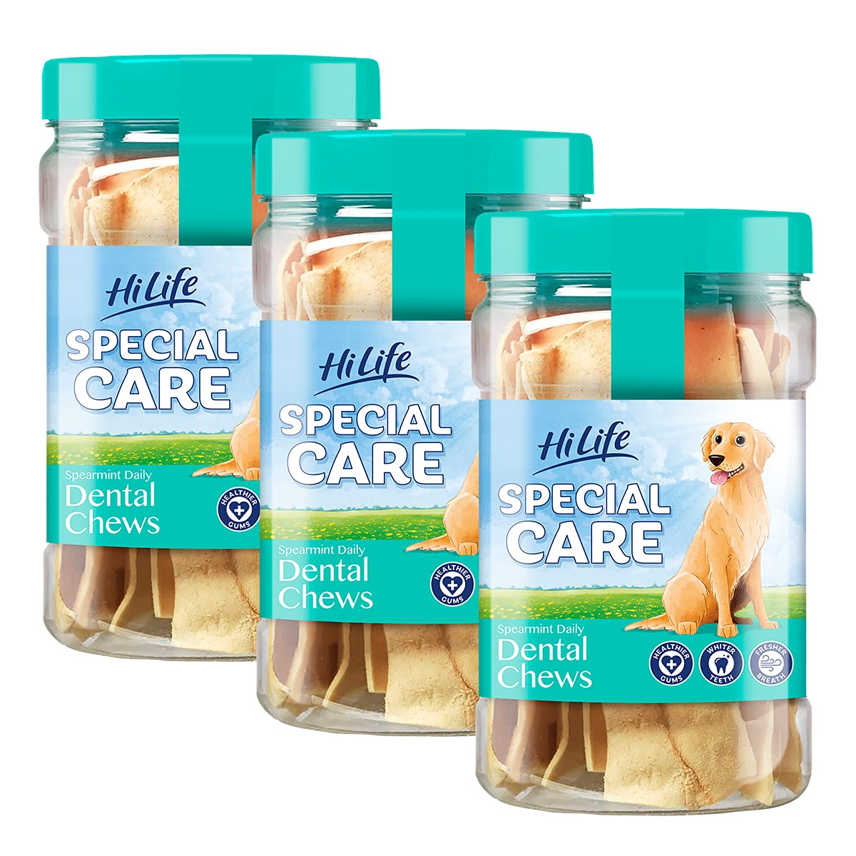 HILIFE Special Care Spearmint Flavor Daily Dental Chews for Adult Dogs | Reduces Tartar | 180g Pack of 3
