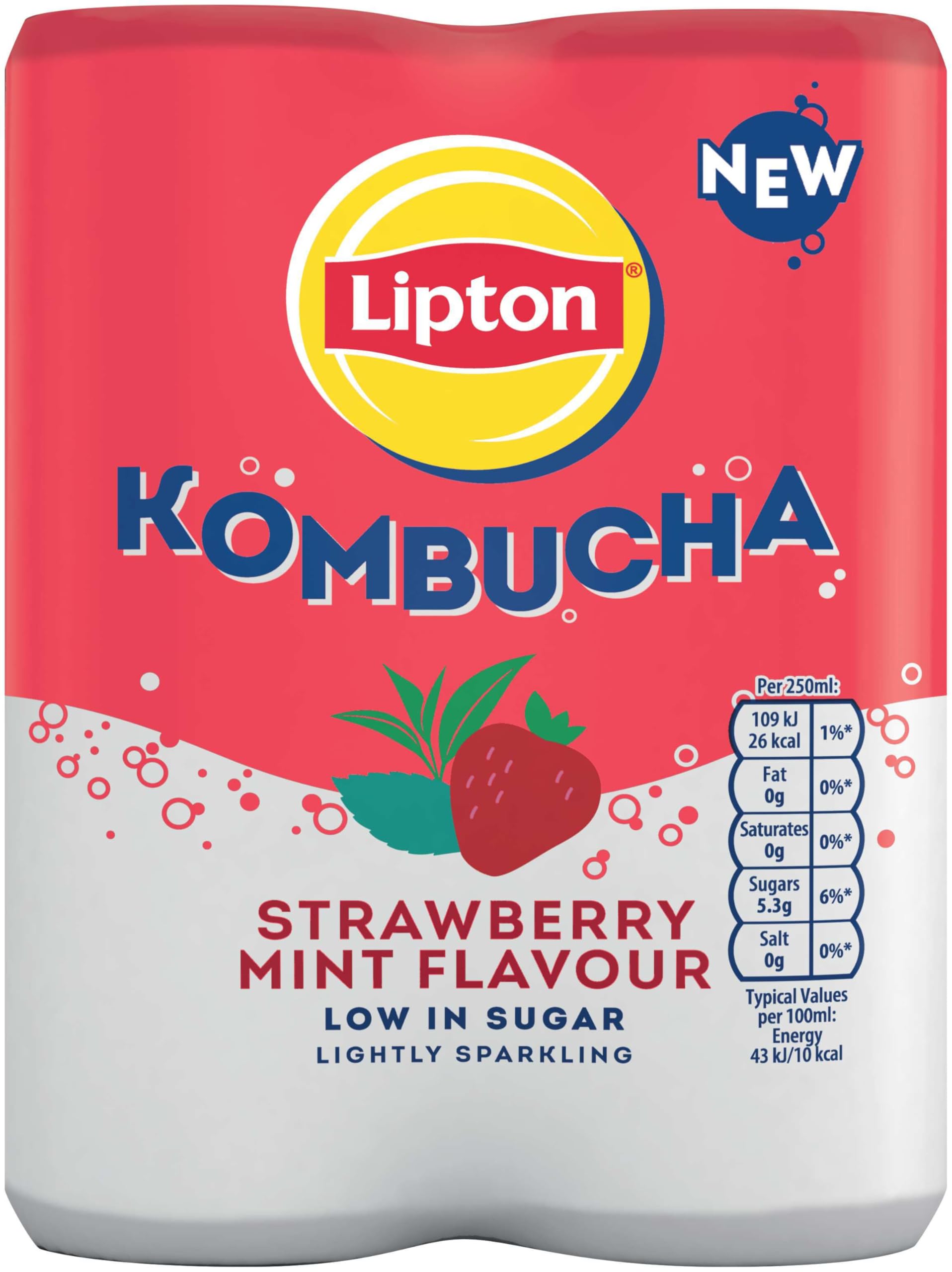 Lipton Kombucha Teegetränk mit Erdbeer- und Minzgeschmack, 250 ml (4er-Pack) 4