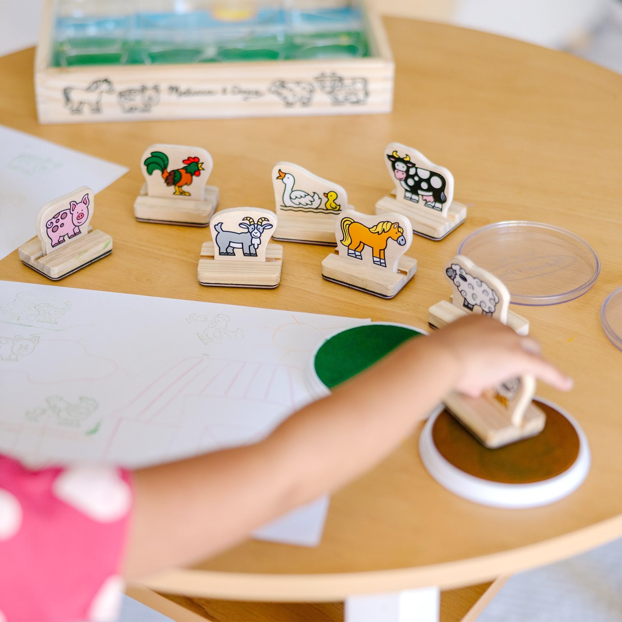 Melissa & Doug My First Wooden Stamp Set - Farm Animals | Easy-Grip Handles | Ages 3+