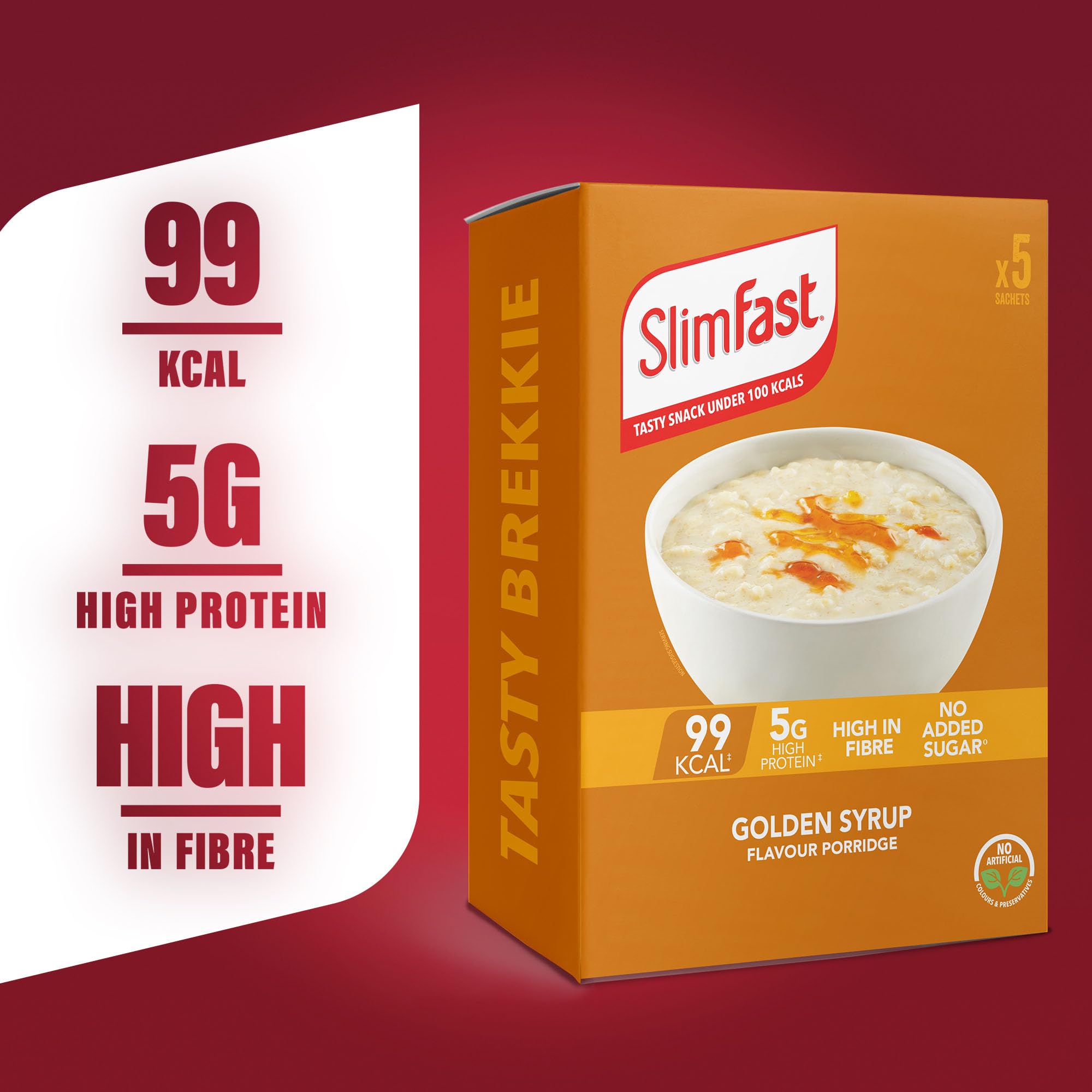 SlimFast Golden Syrup Flavour Porridge - High in Protein, No Added Sugar | 20 Sachets