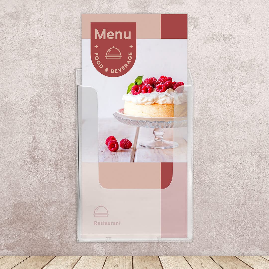 Europel Wall Mounted Brochure Holder - Clear Acrylic | For 1/3 A4 Size | Styrene 4