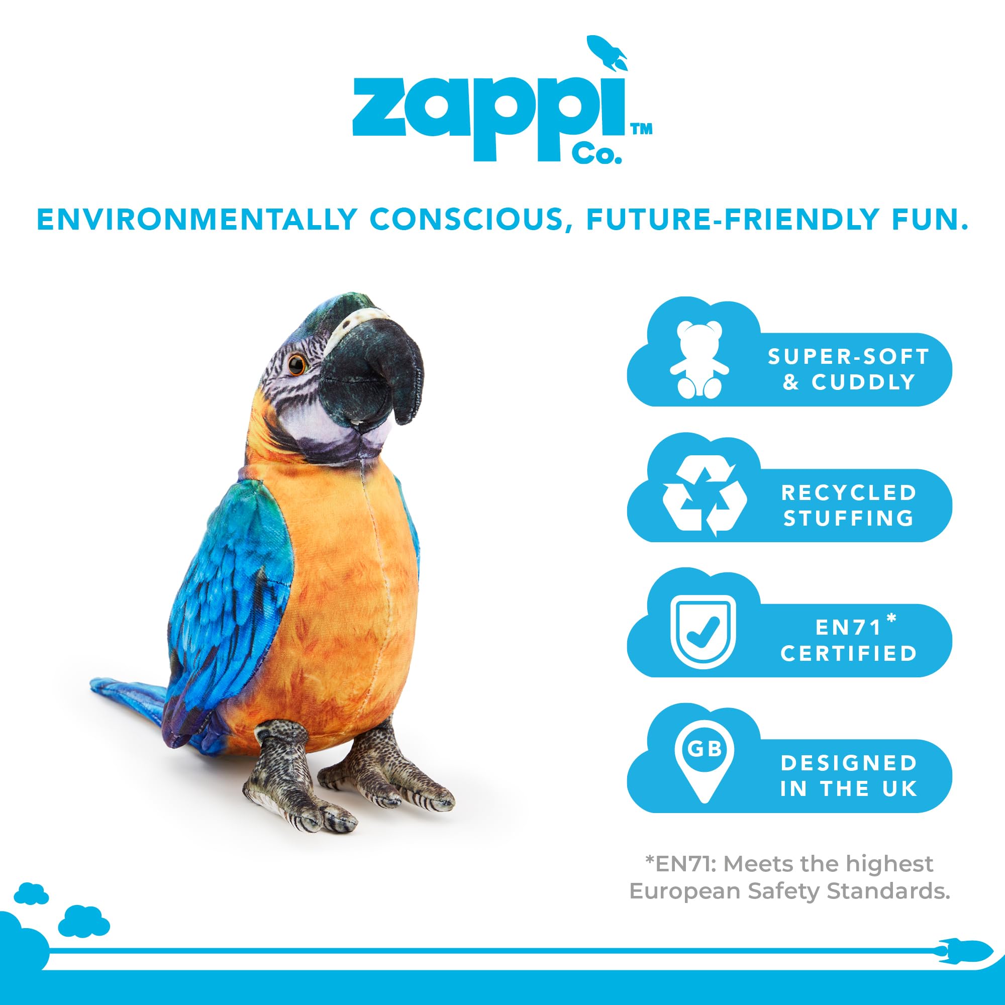 Zappi Co Maya the Macaw Parrot Plush Toy - 28cm Long | Washable | CE/UKCA Tested 2