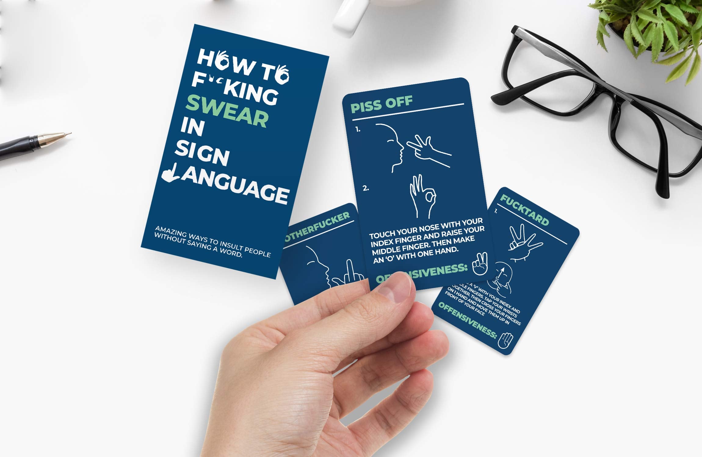 Gift Republic How To Swear in Sign Language Cards - 100 Insult Gestures | Double-Sided | Blue Box 4