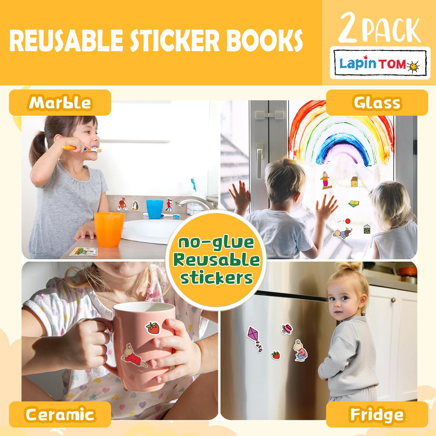 GUYUCOM Reusable 3D Sticker Book for Kids - Tom the Little Rabbit Theme | 2 Pack | Ages 2+ 3