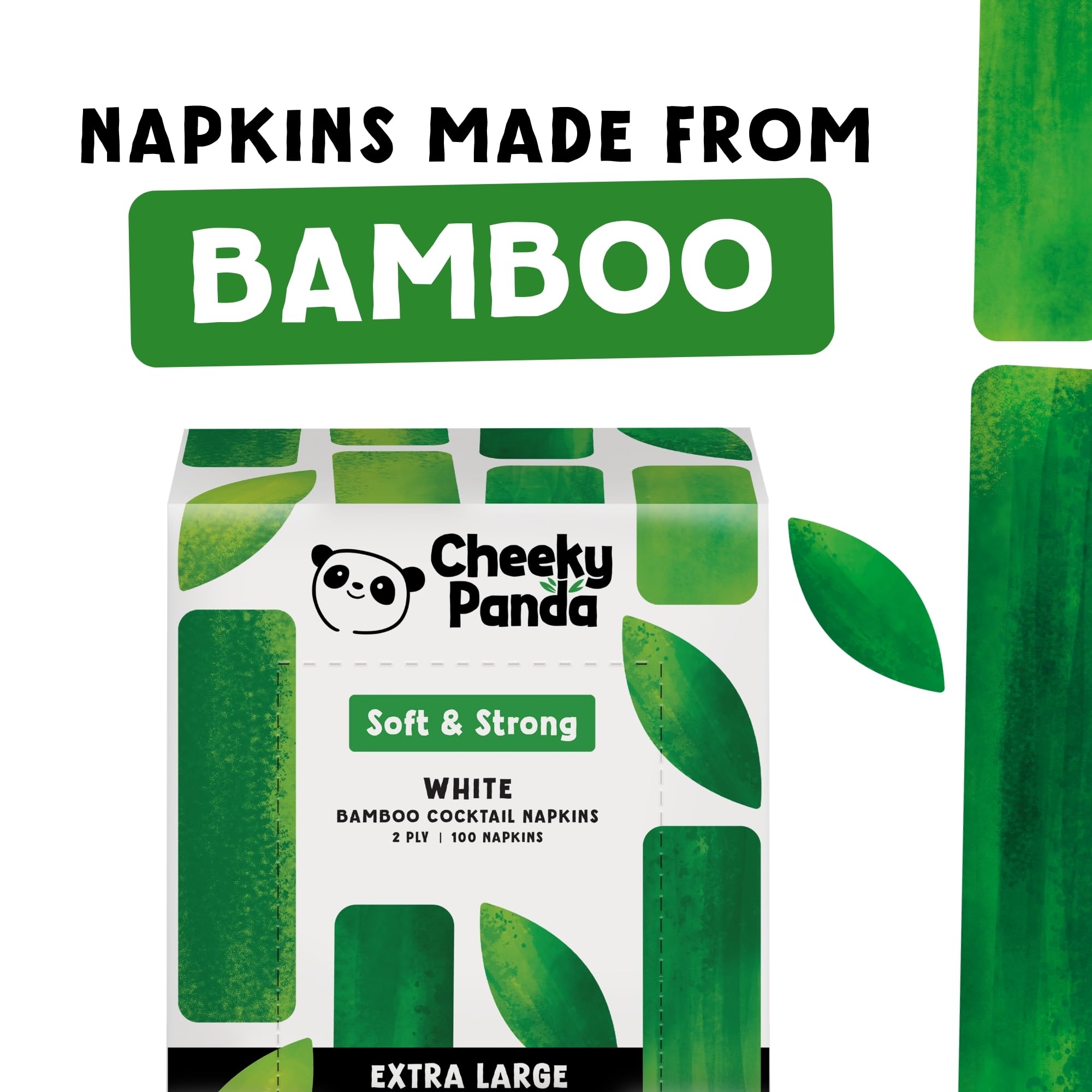 The Cheeky Panda Bamboo Large Paper Napkins - 2 Ply, 40x40cm | Pack of 100 White Napkins 4