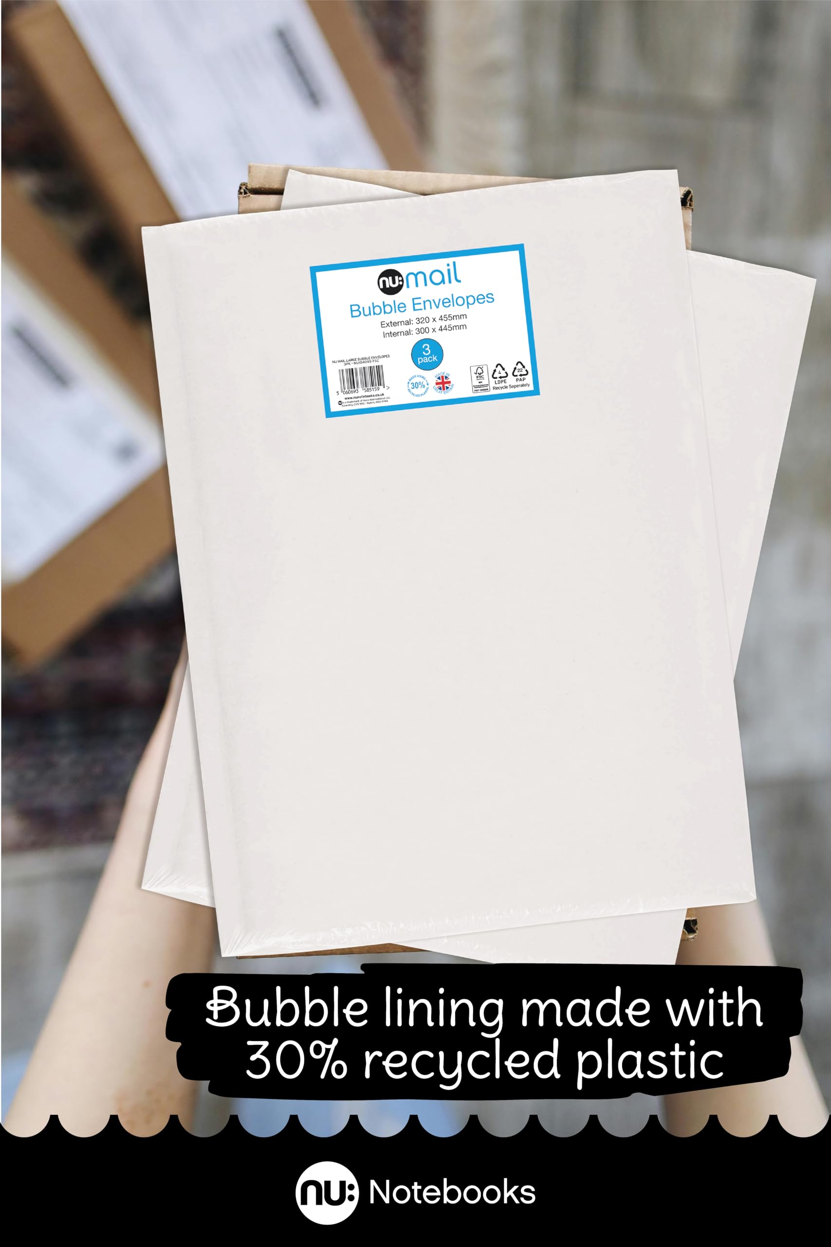 nu: Large Padded Bubble Envelope Mailers - 3 Pack | Self-Seal Protective Packaging | White 6