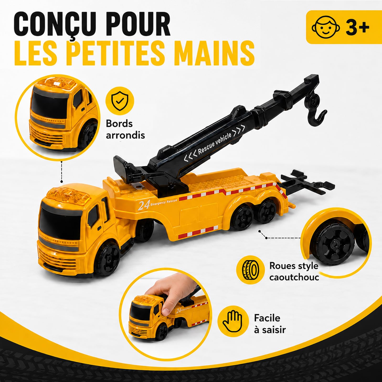 GizmoVine Tow Truck Toy - 26cm Metal Rescue Vehicle with 360° Rotating Crane Boom | Ages 3-10 5