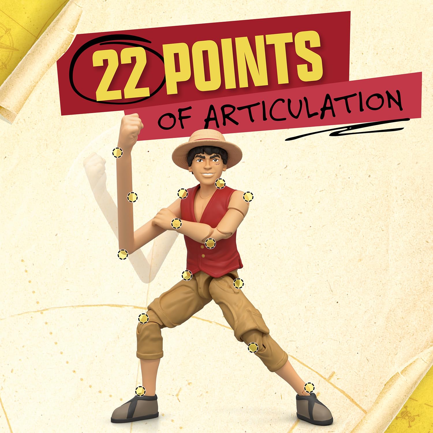 One Piece Monkey D. Luffy 6" Action Figure with 6 Accessories | 22 Points of Articulation 3