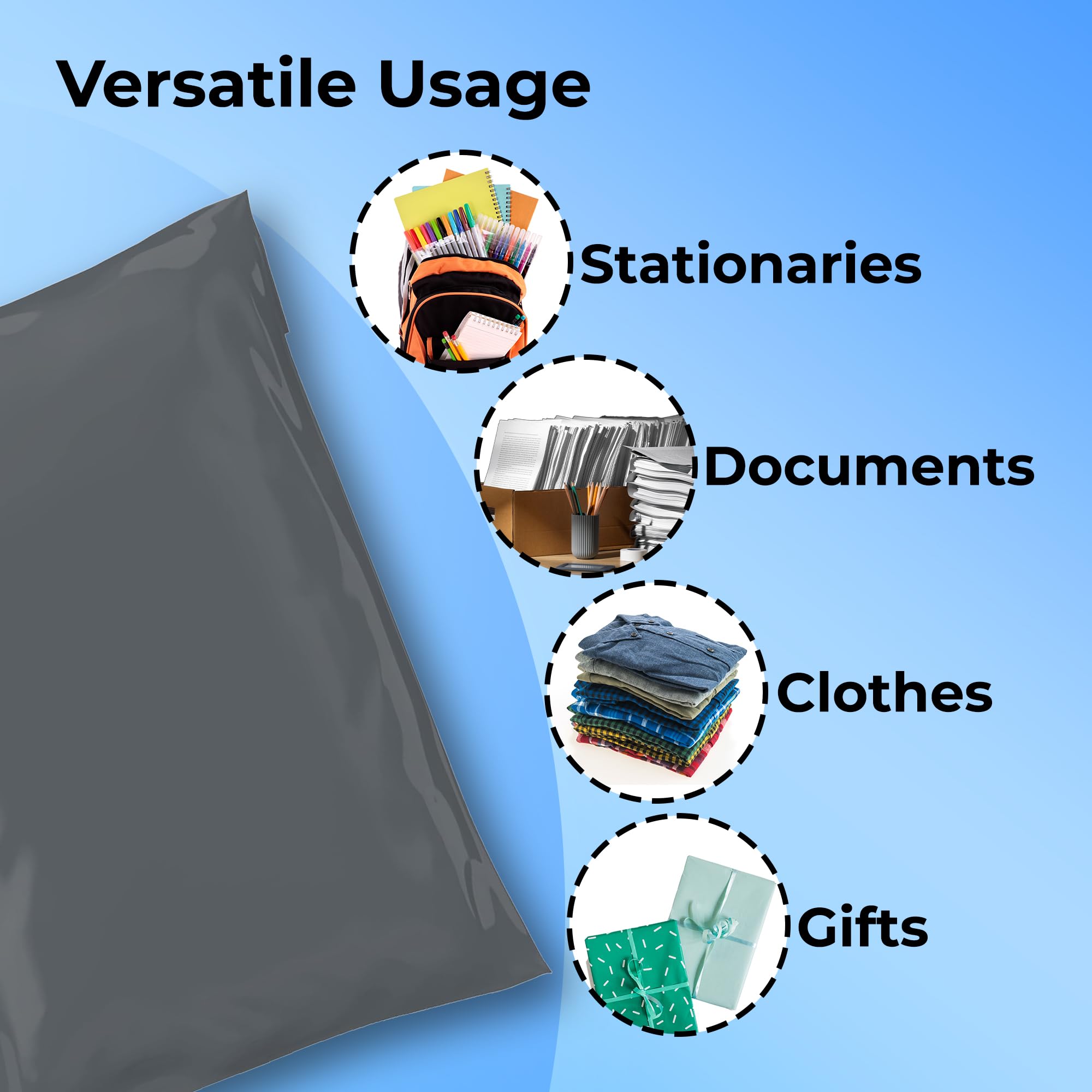 Double Dragon Self-Seal Mailer Bags - 60 Mixed Sizes, Tamper-Proof Plastic | 60 Micron 3