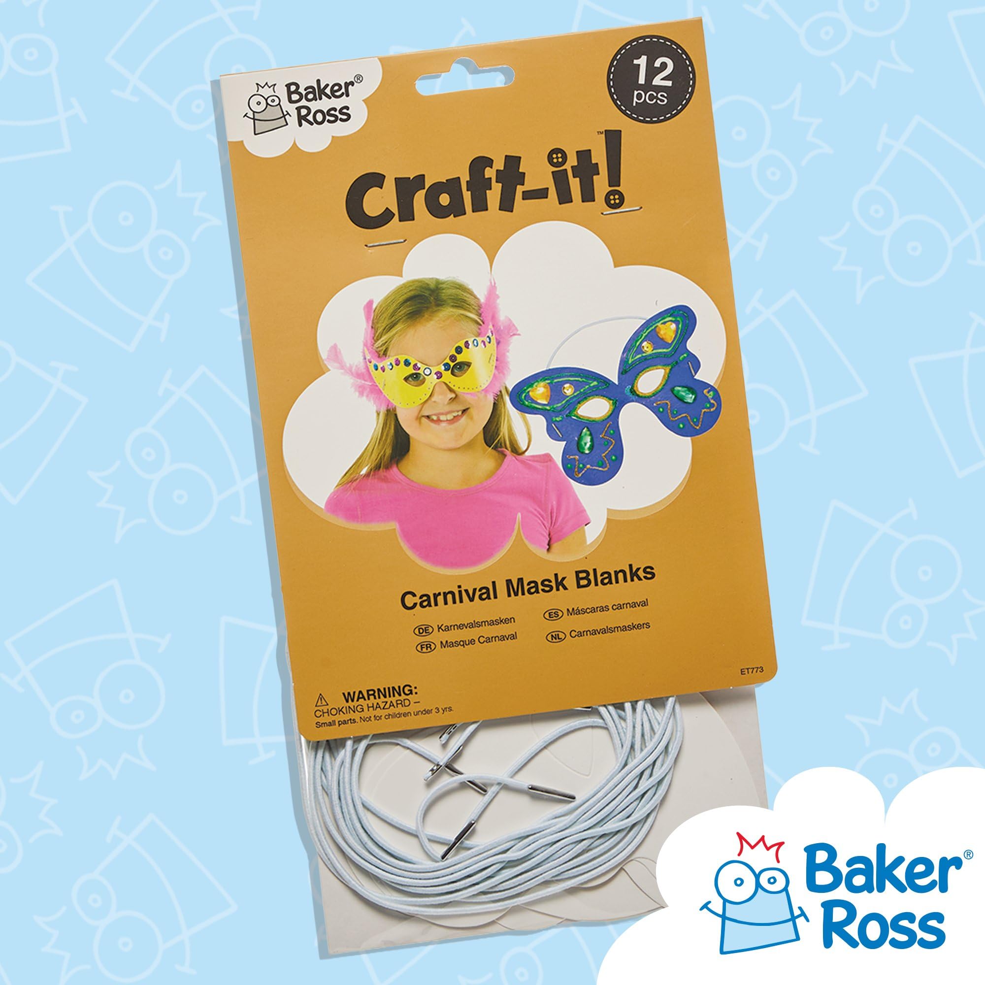 Baker Ross Decorate Your Own Carnival Mask Kit - Pack of 12 Blank Masks for Kids Ages 3+ 6