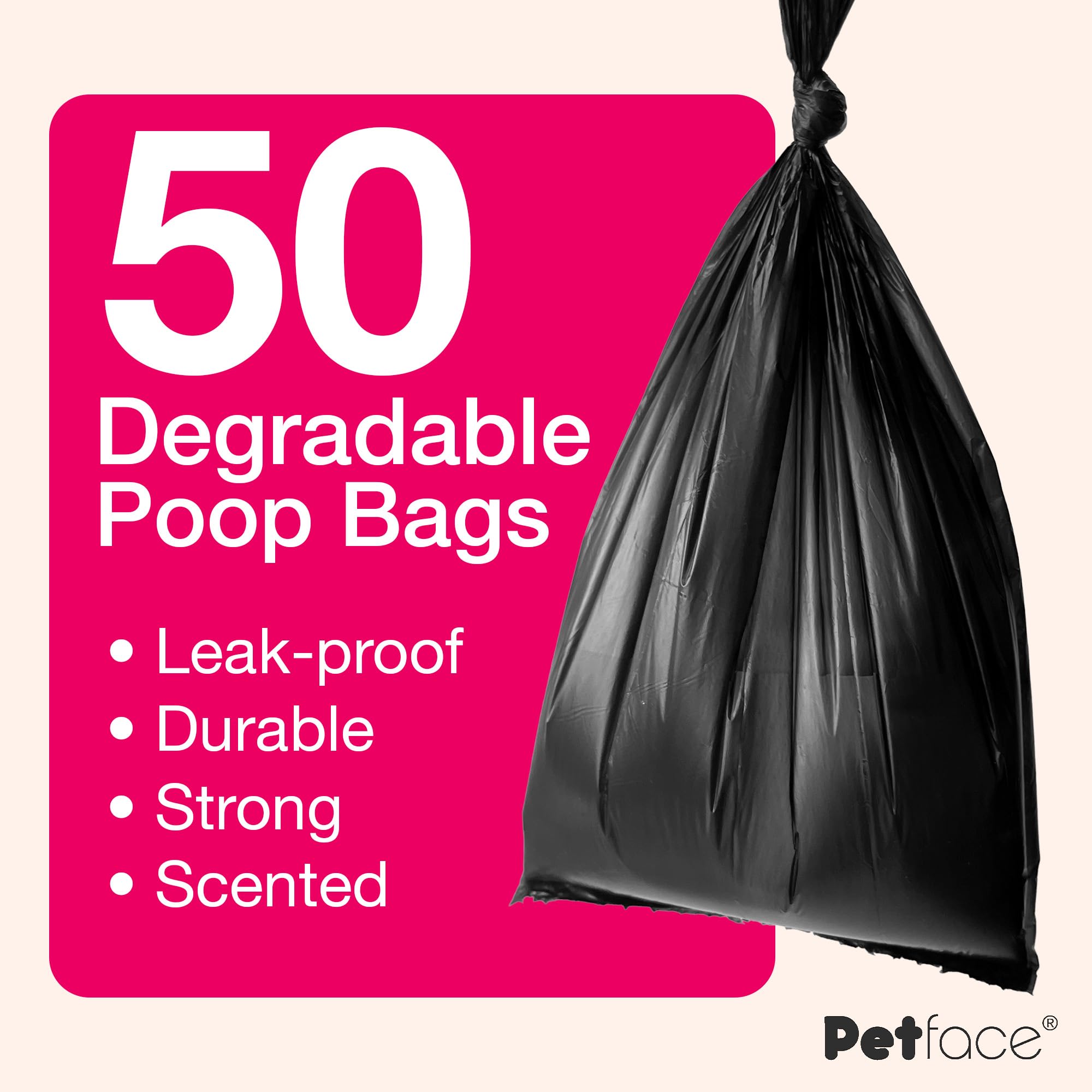 Petface Jasmine Scented Dog Poop Bags - Tie Handle Closure | Pack of 50
