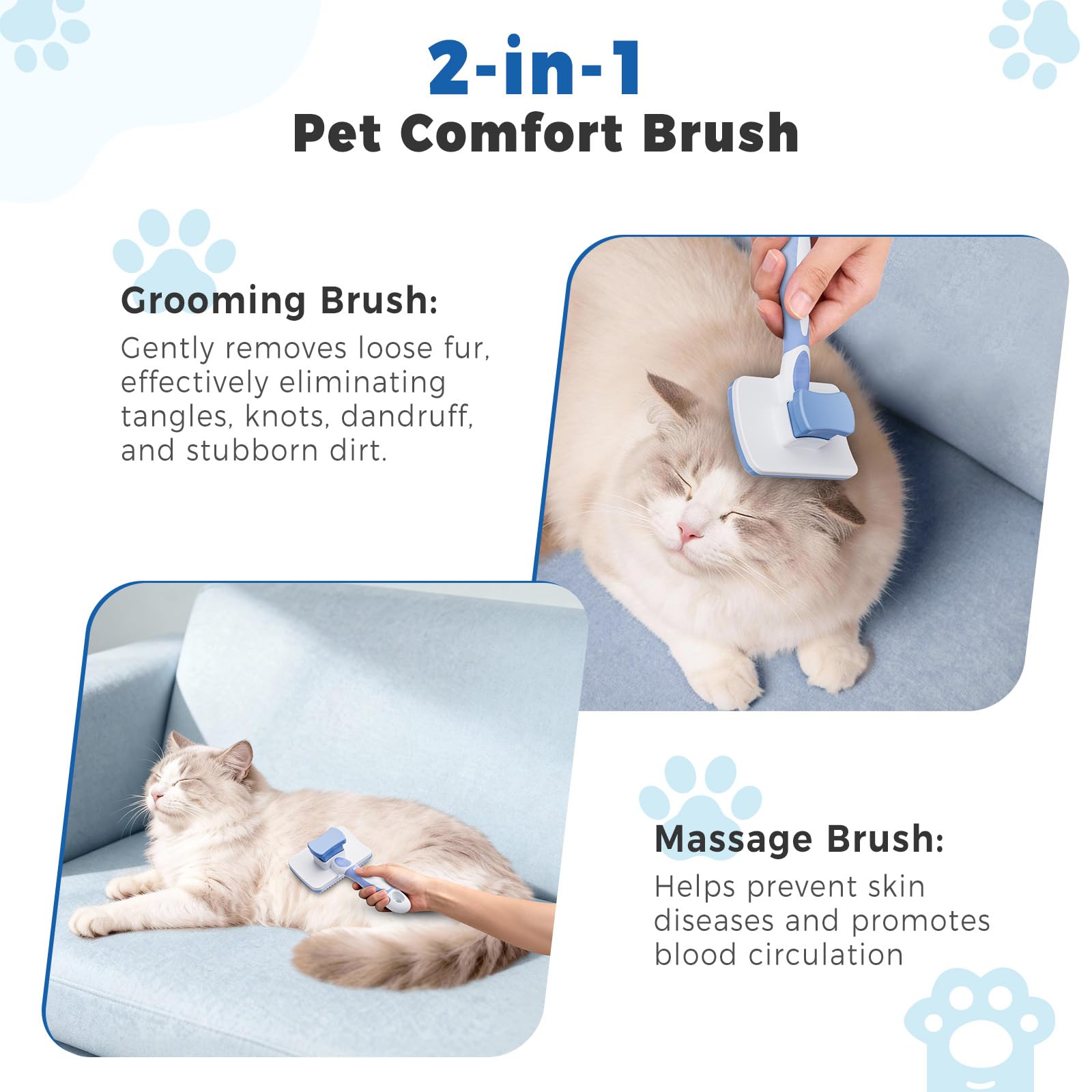 Diboniur Pet Brush - Self Cleaning | Stainless Steel Bristles for Long & Short Hair | Blue 6