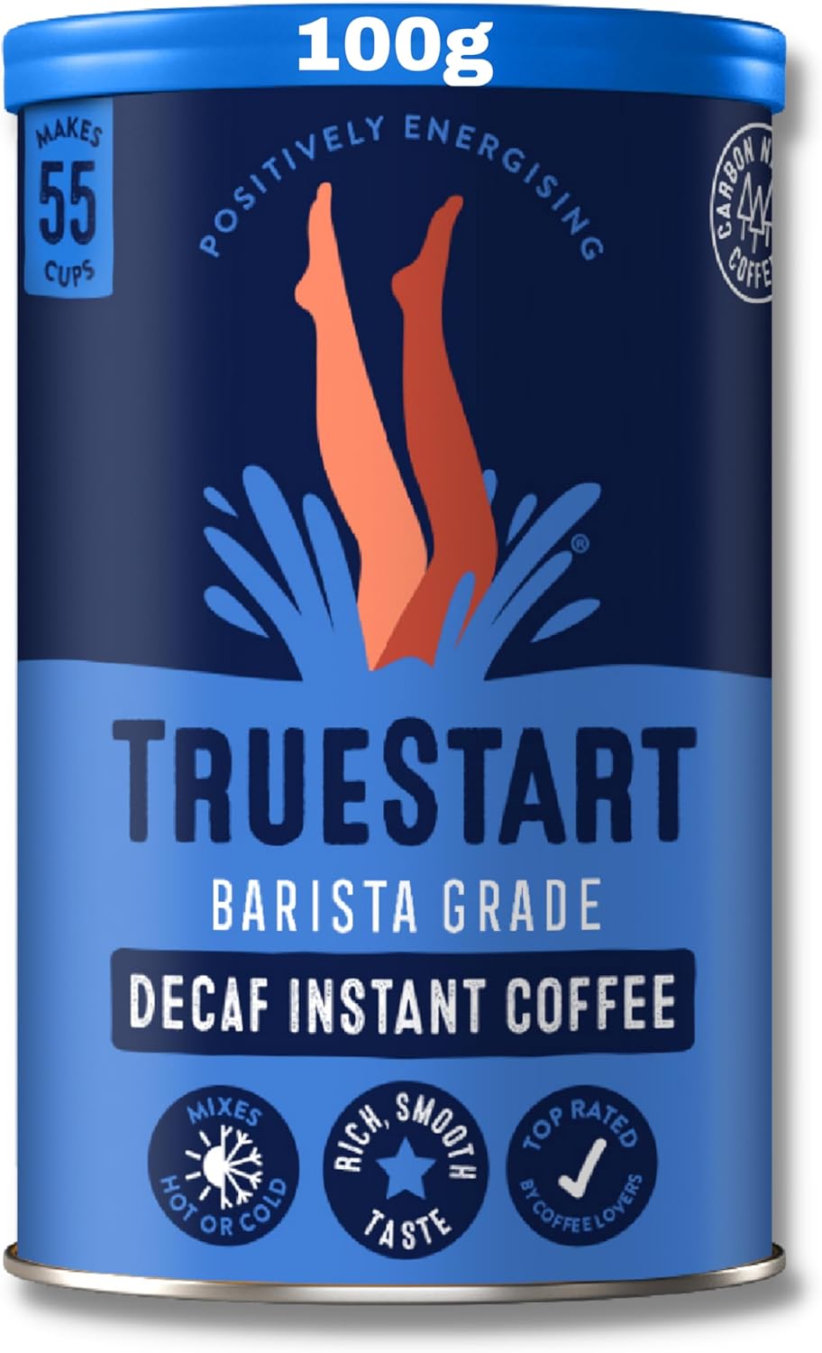 TrueStart Barista Grade DECAF Instantkaffee – 100 g (55 Tassen), gefriergetrockneter Premium-Arabica aus Kolumbien