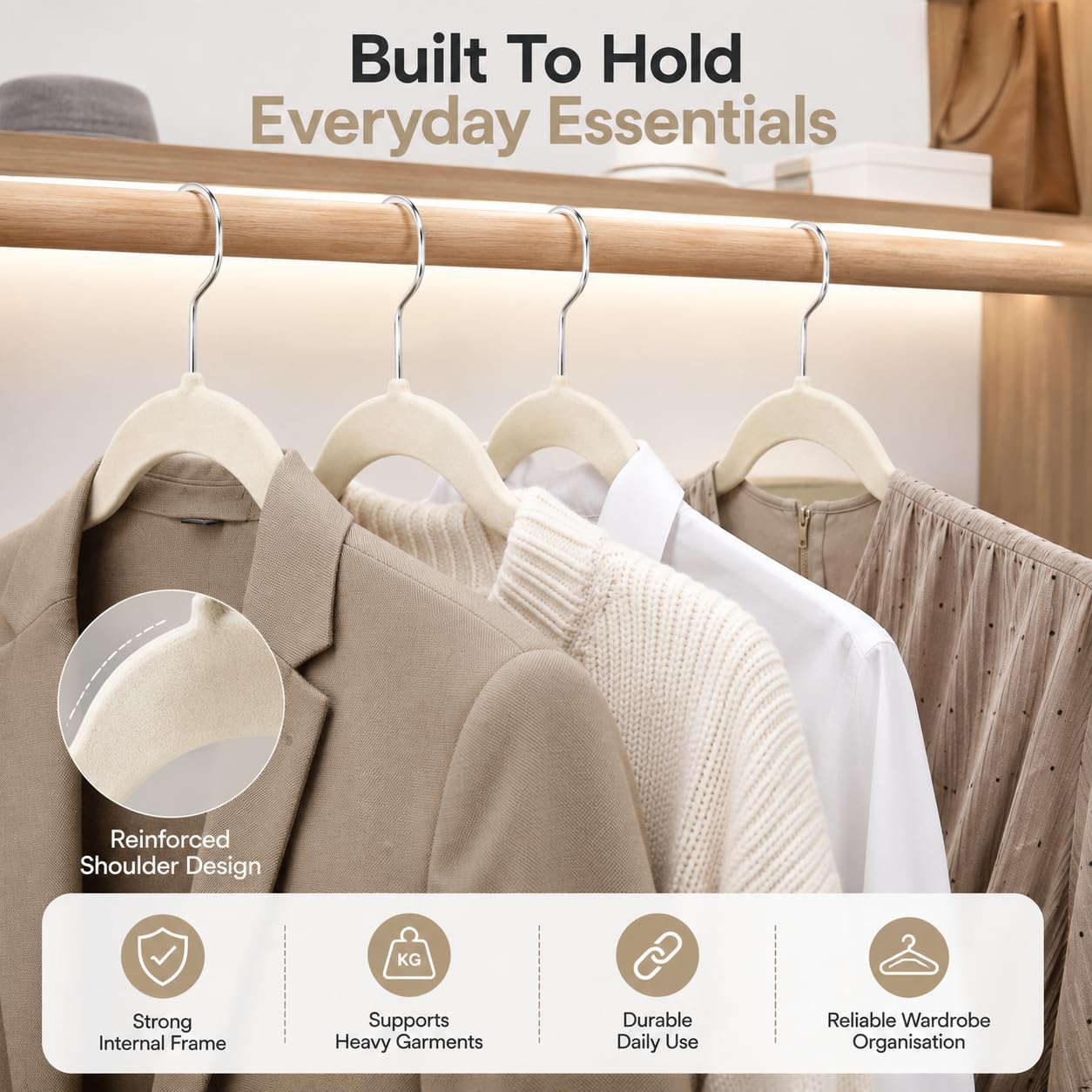 1ABOVE Premium Velvet Hangers - 20 Pack Non-Slip, Heavy Duty, Space Saving | Ivory 3
