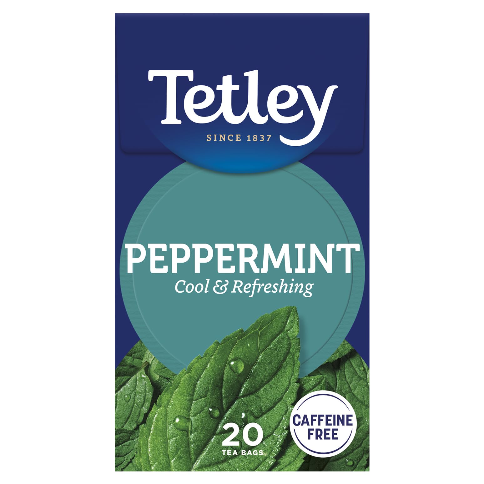 Tetley Fresh Mint Herbal Tea - Naturally Caffeine-Free Peppermint & Spearmint Blend | 20 Teabags