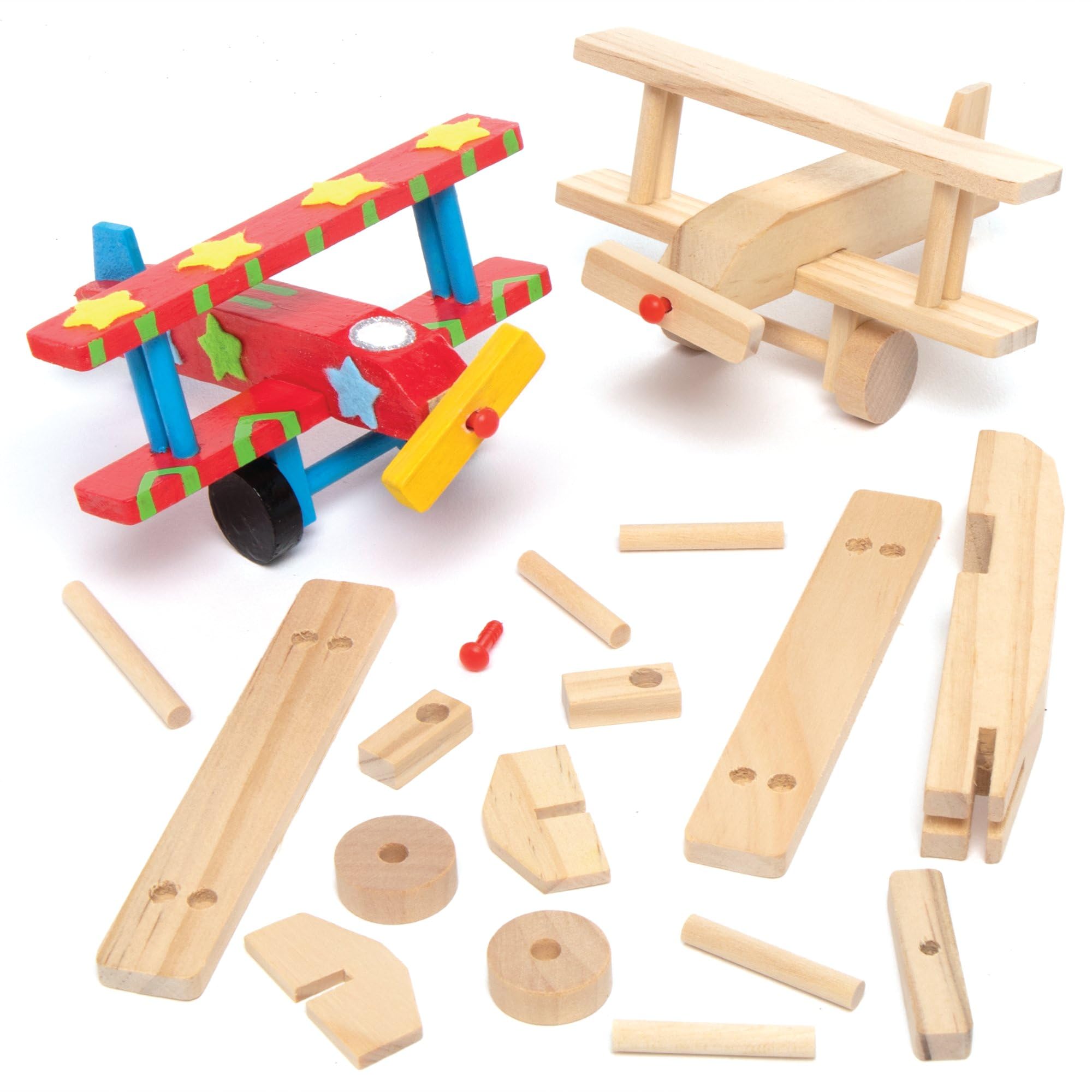 Baker Ross 3D Wooden Aeroplane Kits (Pack of 2) - Pre-cut Wood Craft for Kids Ages 5+