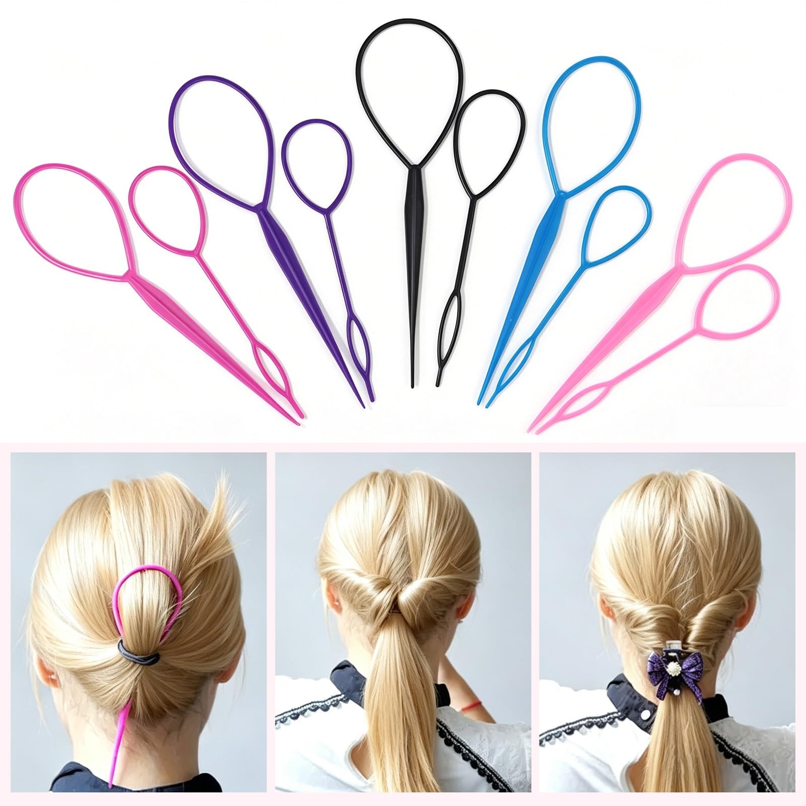Admygo Topsy Tail Hair Tool Set - 10 Pcs Ponytail Holders for Women & Girls | Plastic 7