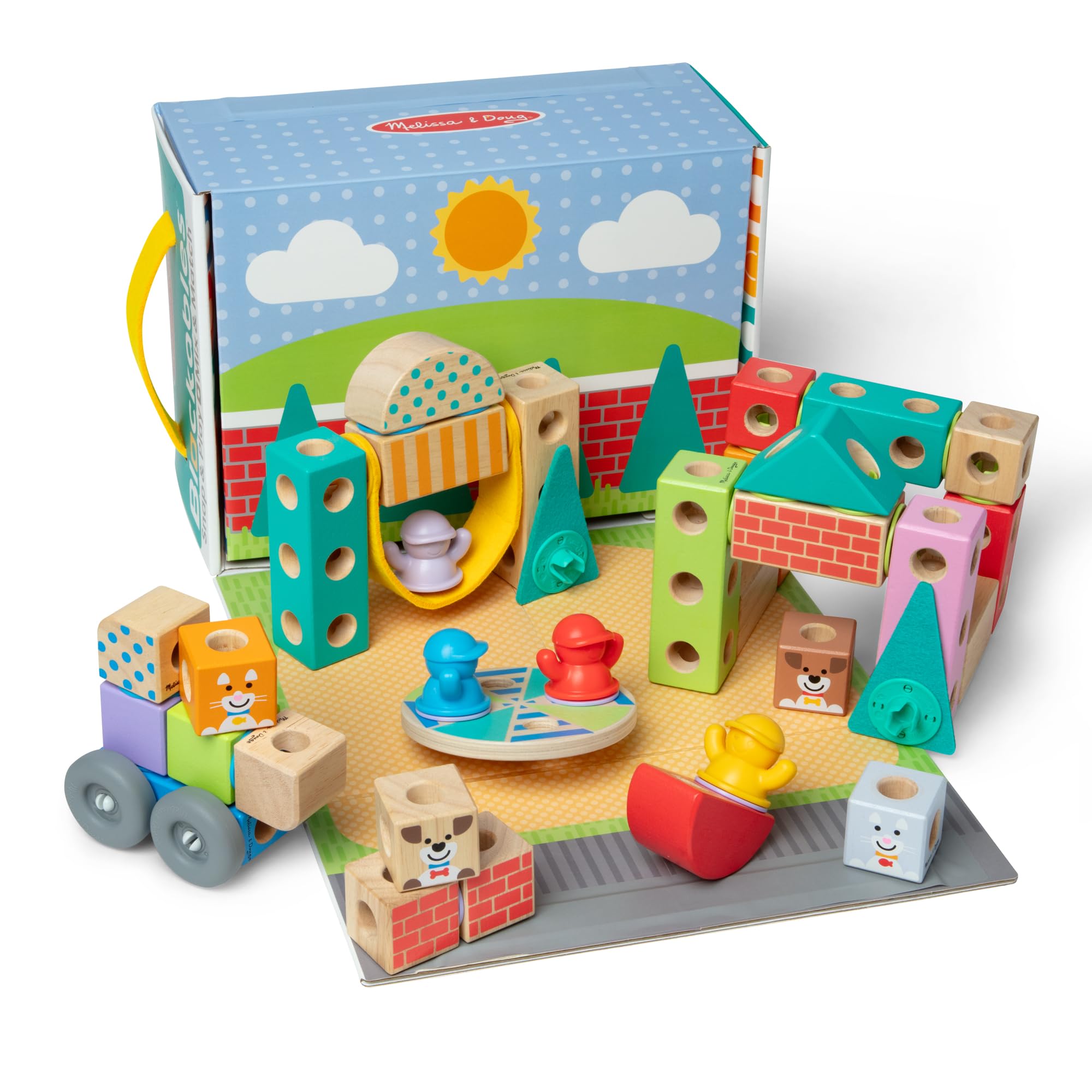 Melissa & Doug Blockables Town Snap And Play Connectable Wooden Building Set for Ages 2-7