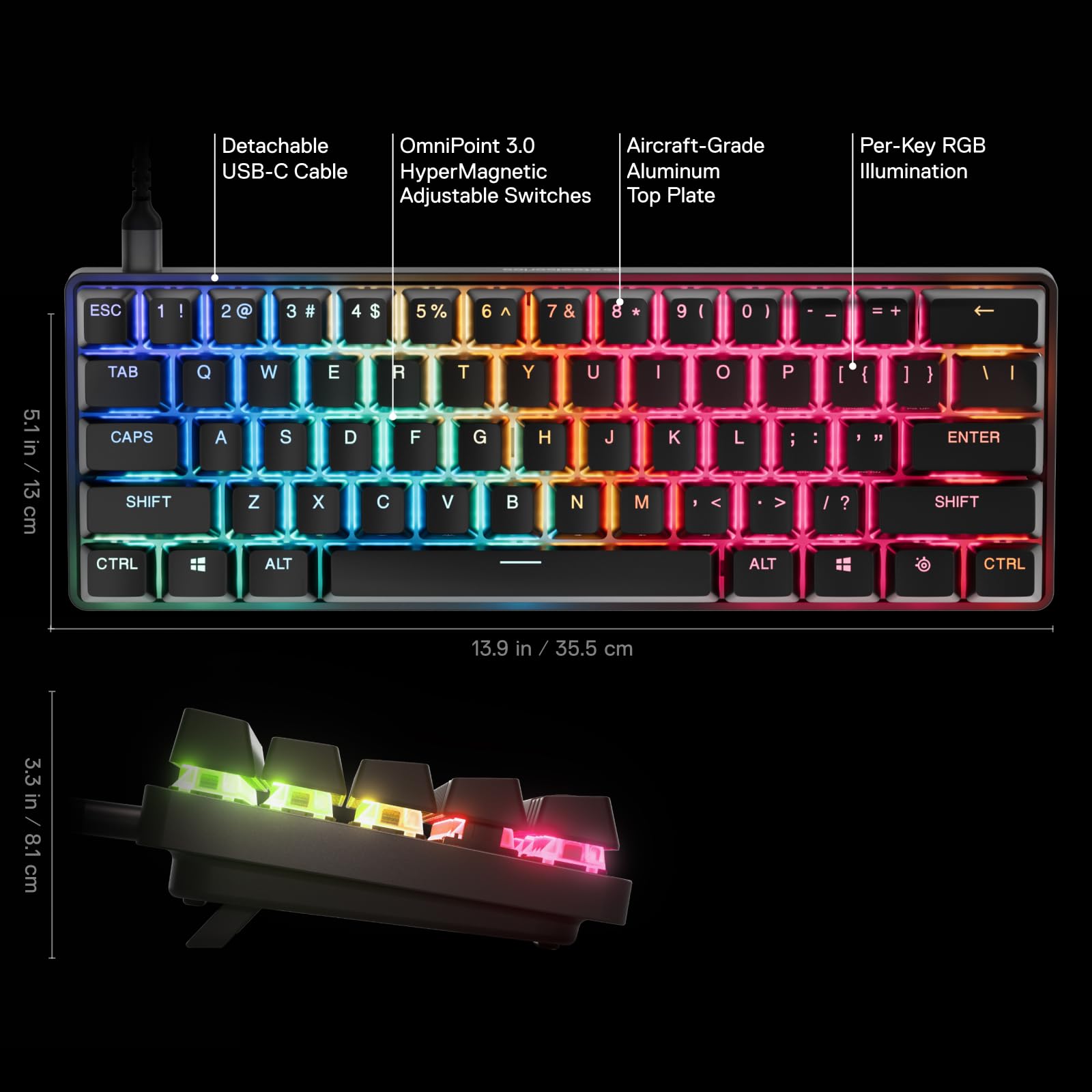 SteelSeries Apex Pro Mini Gen 3 - 60 Percent Gaming Keyboard | Adjustable Hall Effect Switches | Rapid Trigger 3
